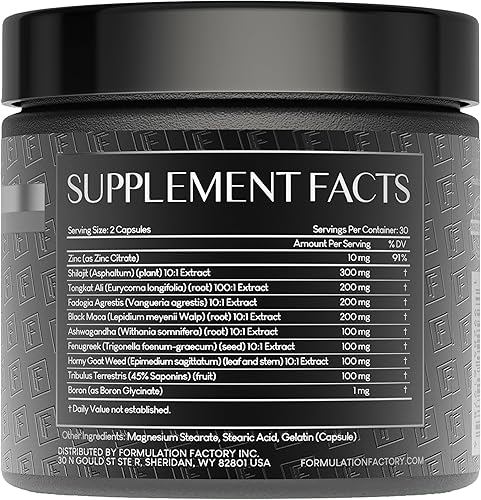 Miniatura 2 de Formulation Factory Suplemento maximizador de masculinidad 10 en 1 para hombres con Shilajit, Tongkat Ali, Ashwagandha, fenogreco para apoyar los