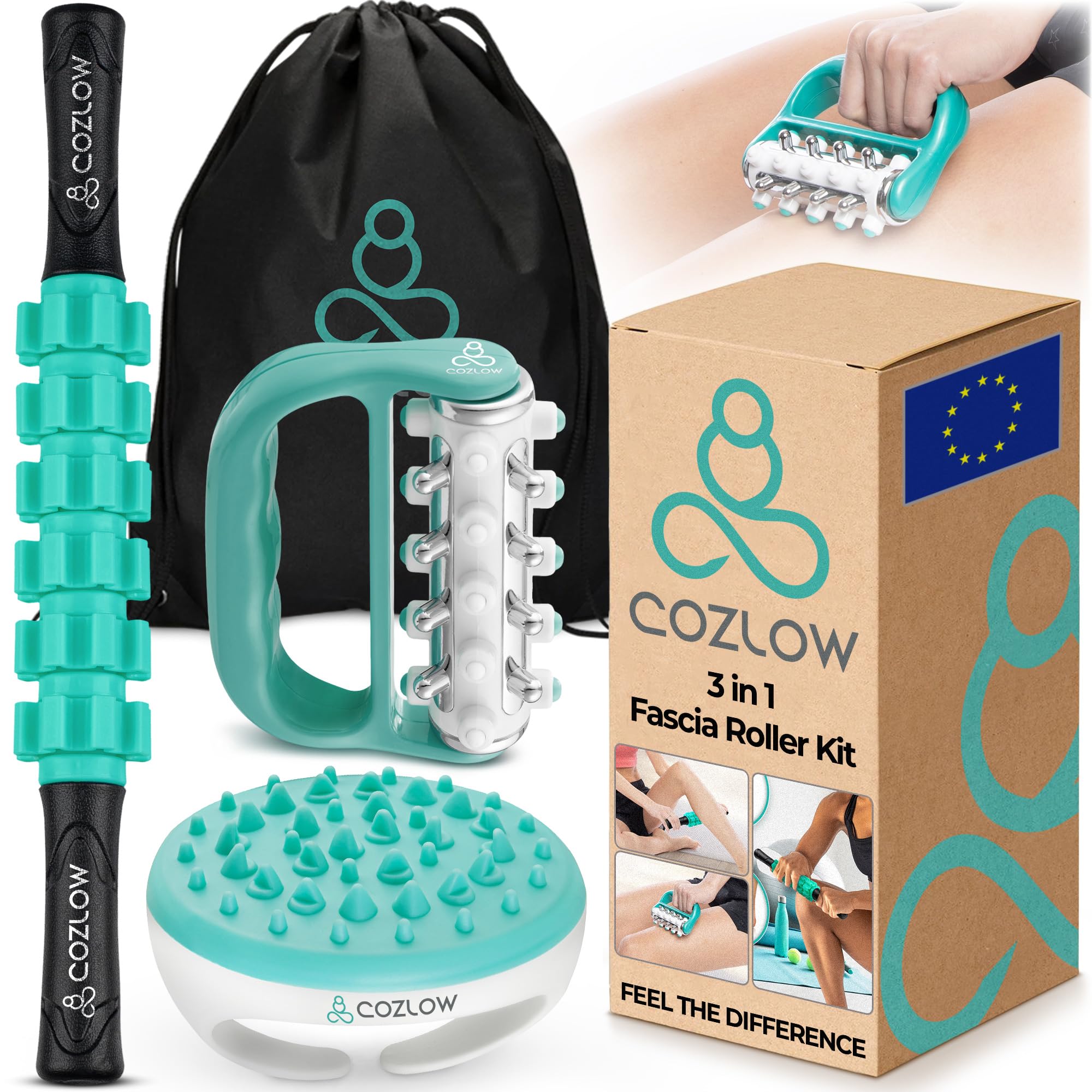 3-in-1 Fascia Roller Kit, Helps Reduce the Appearance of Cellulite & Helps Increase Circulation, Fascia Massagers for Thighs, Hips, Arms & Body by Cozlow