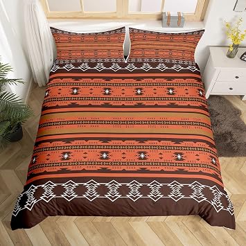Southwestern Bedding Set Twin Bohemian Geometric Comforter Cover,Ethnic Tribal Arrow Duvet Cover Western Bed Sets Country Decor,Geometric Diamond Triangle Exotic Aztec Boho Decor,Brown Chocolate