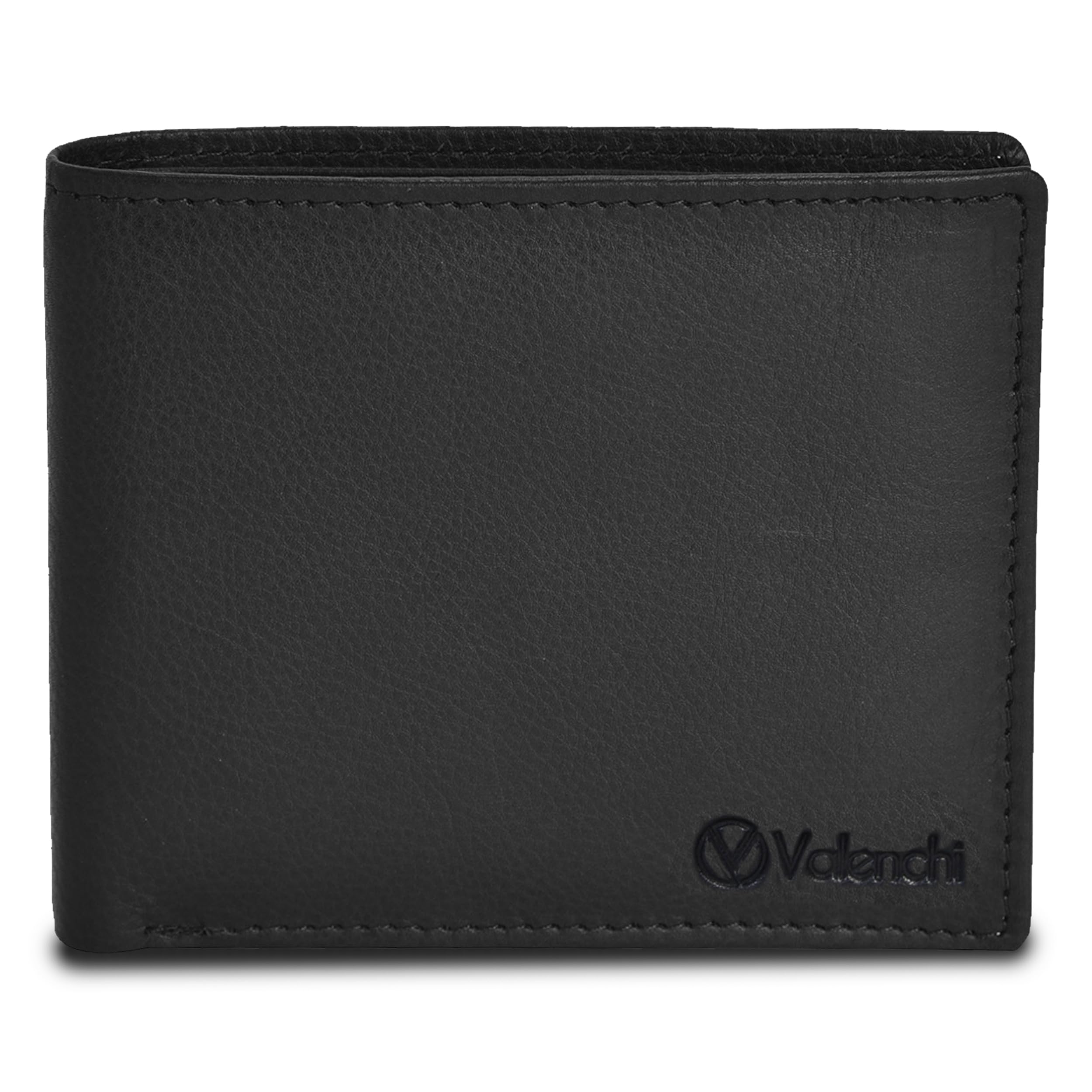 VALENCHI Genuine/Real Leather Bifold Wallet For Men - RFID Blocking/Protected Men's Slim Wallet - Christmas Gifts For Men (Black Nappa BF02)