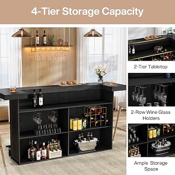 Tribesigns 4-Tier Bar Table, 70.9-Inch Large Home Bar Unit, Black