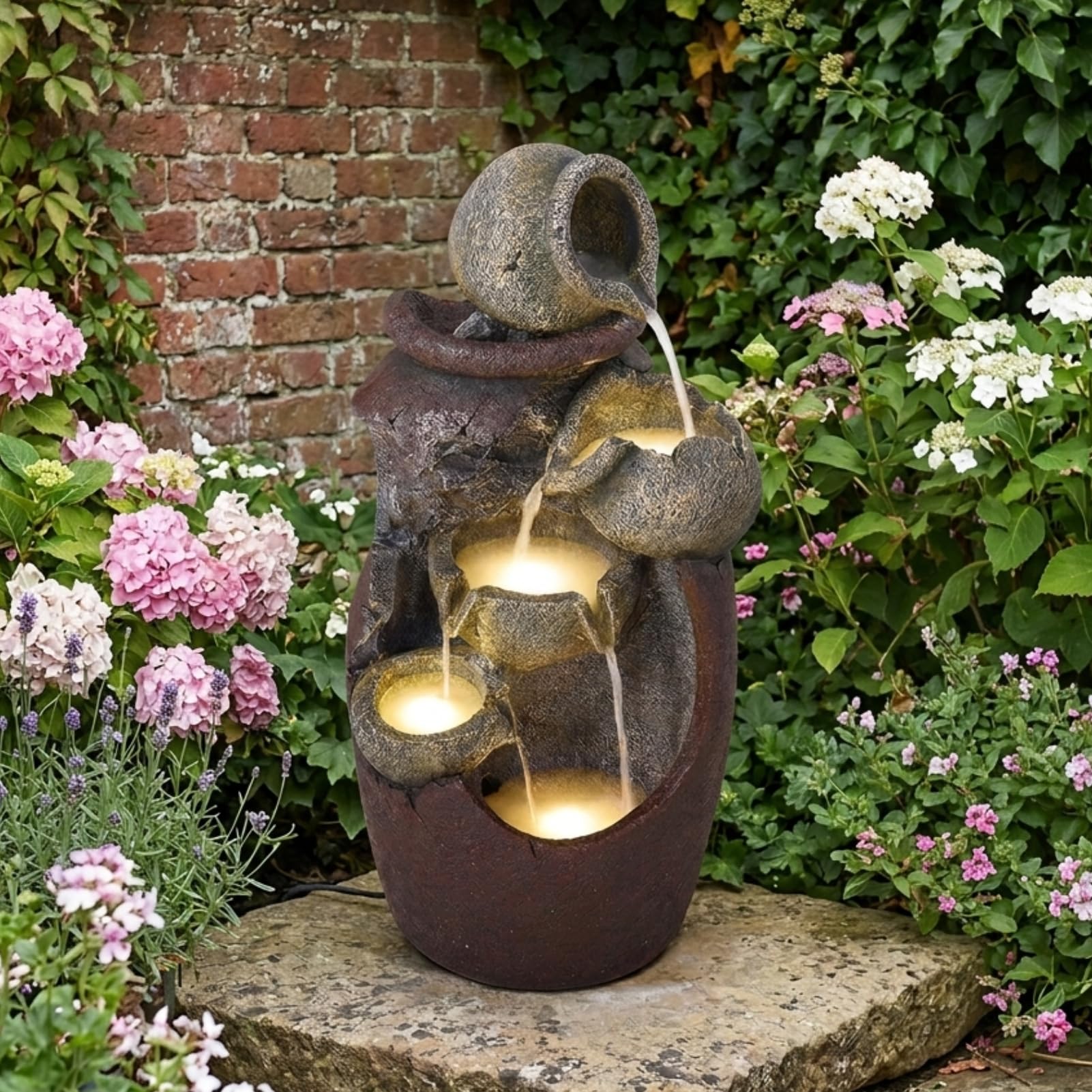 Warmiehomy Garden Water Feature 5 Tier, Water Fountain with LED Lights