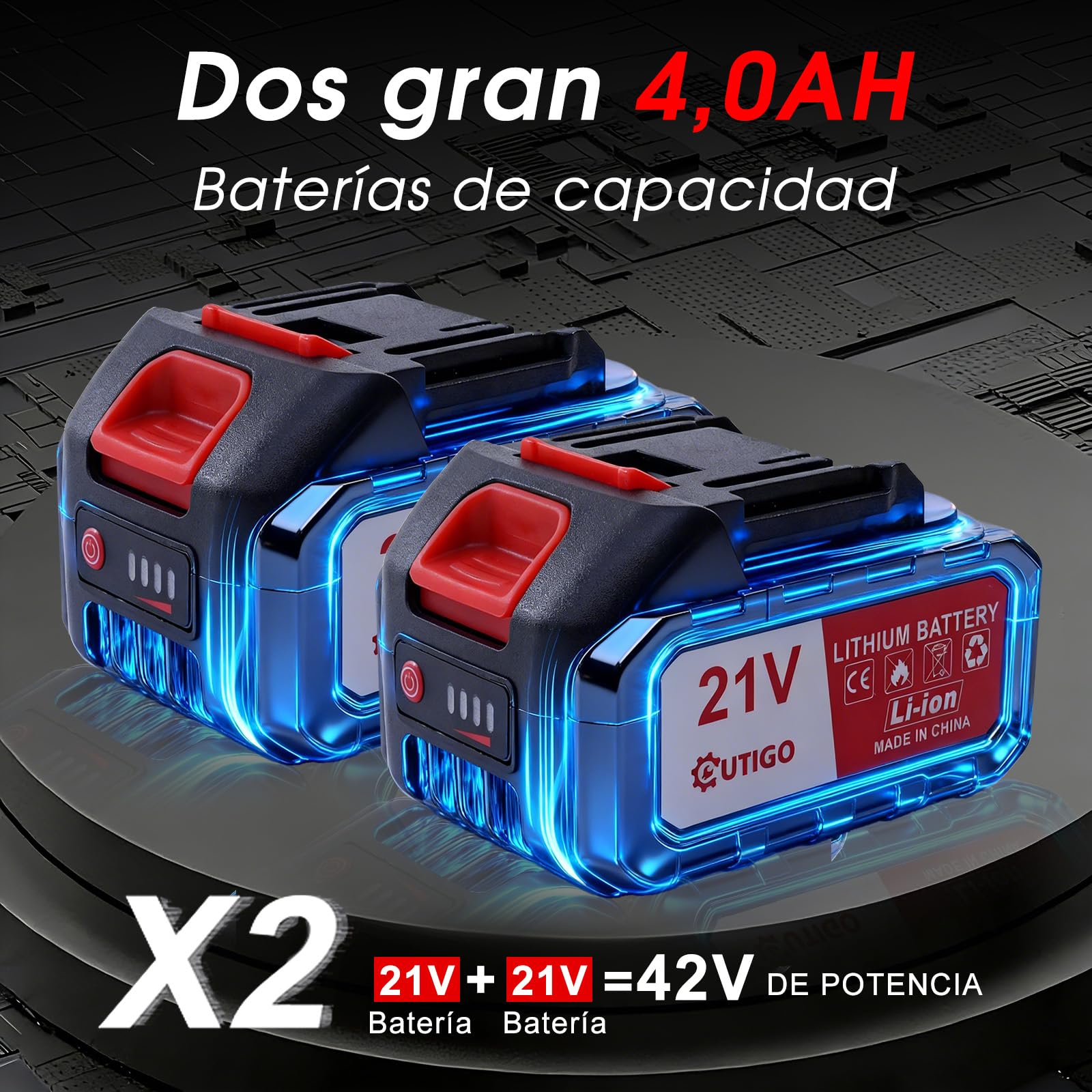 OUTIGO Cortacésped inalámbrico, Desbrozadora Bateria, batería de 2× 21V 4Ah, Cortabordes electrico 3 en 1, Mango telescópico Plegable, desbrozadora de jardín a batería
