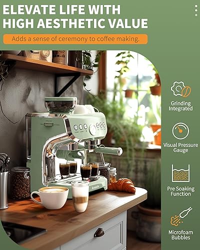 Miniatura 2 de Amaste Máquina de café expreso con molinillo, máquina de café expreso de 15 barras con varita de vapor para café con leche y capuchino, tanque de