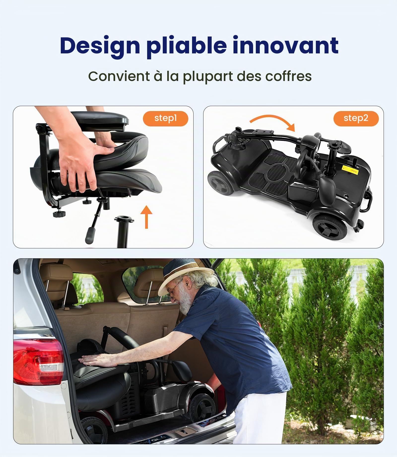 VOCIC Scooter de mobilité pliable à 4 roues pour seniors D42, 20 km | pneus tout-terrain résistants aux crevaisons, moteur de 250 W Mobilité, housse de protection incluse, Noir