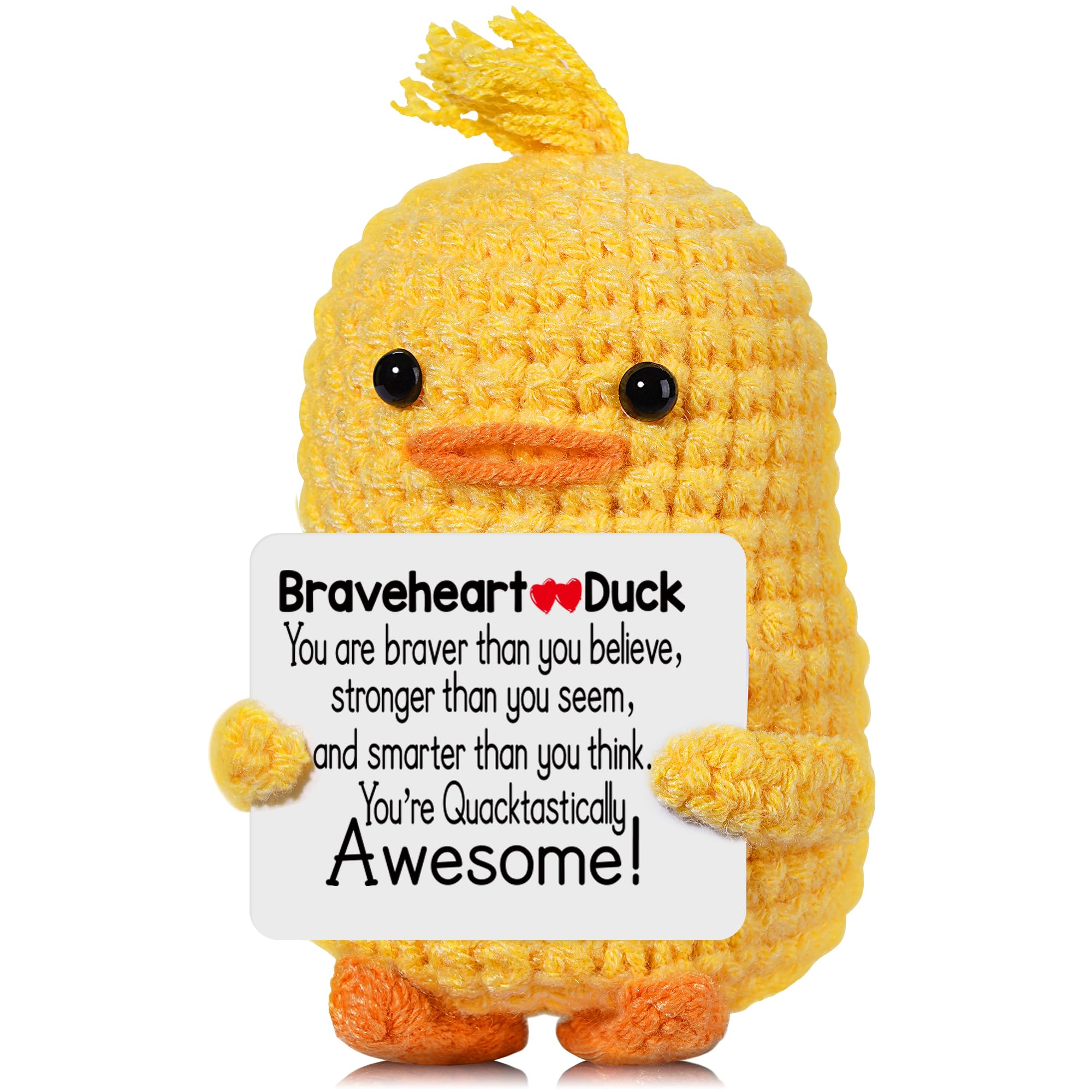 Positive Affirmation Companion Crochet Duck, Inspirational Crochet Animals Stress Anxiety Relief Toys, Handmade Mental Health Gifts for Women Men, Cute Desk Decor for Friends Coworkers Birthday