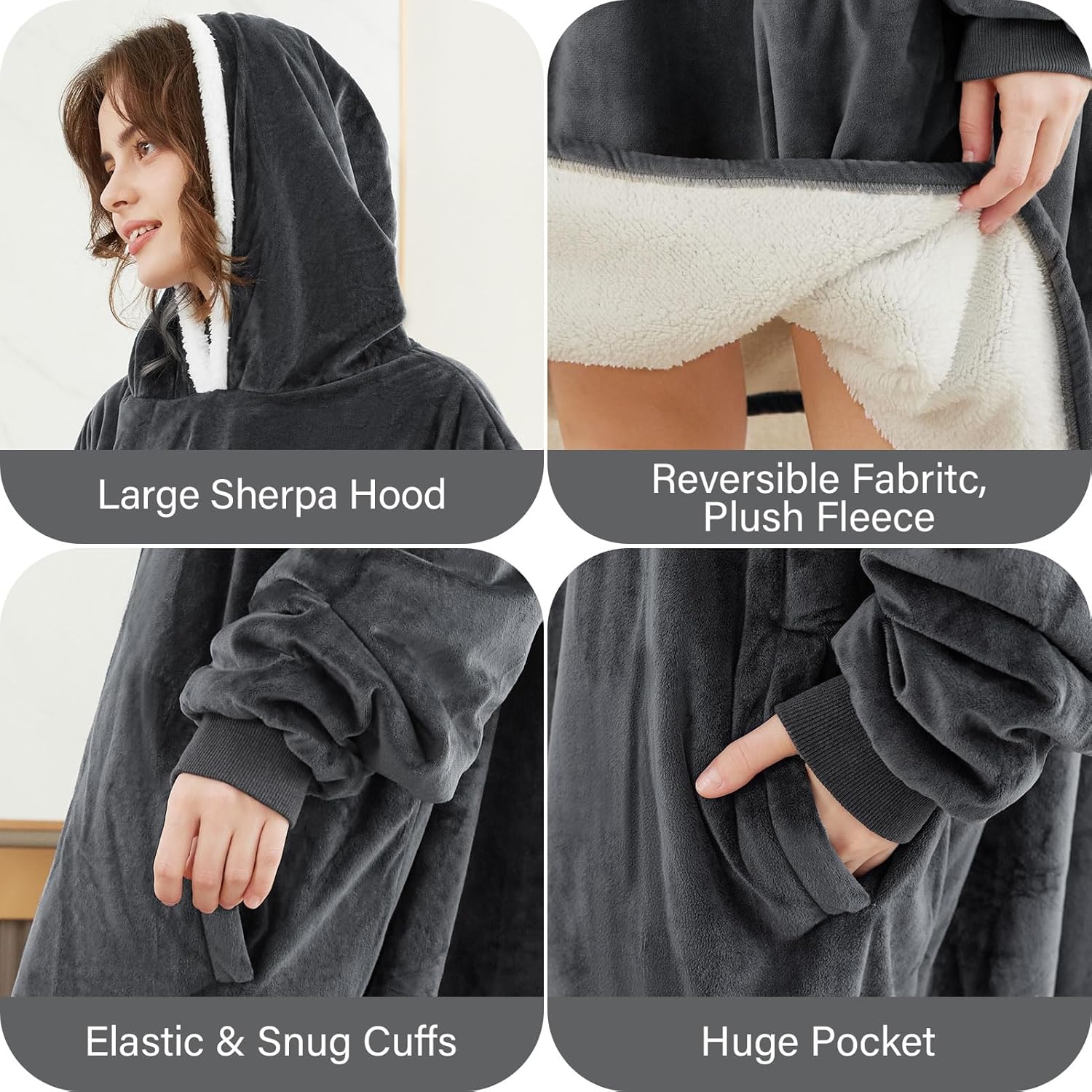 LetsFunny Blanket Hoodie,Oversized Wearable Sherpa Fleece Blanket Sweatshirt,Super Soft Warm Cozy with Giant Pocket,Gifts for Women Men Adults Teenagers Kids, One Size Fits All - Image 4