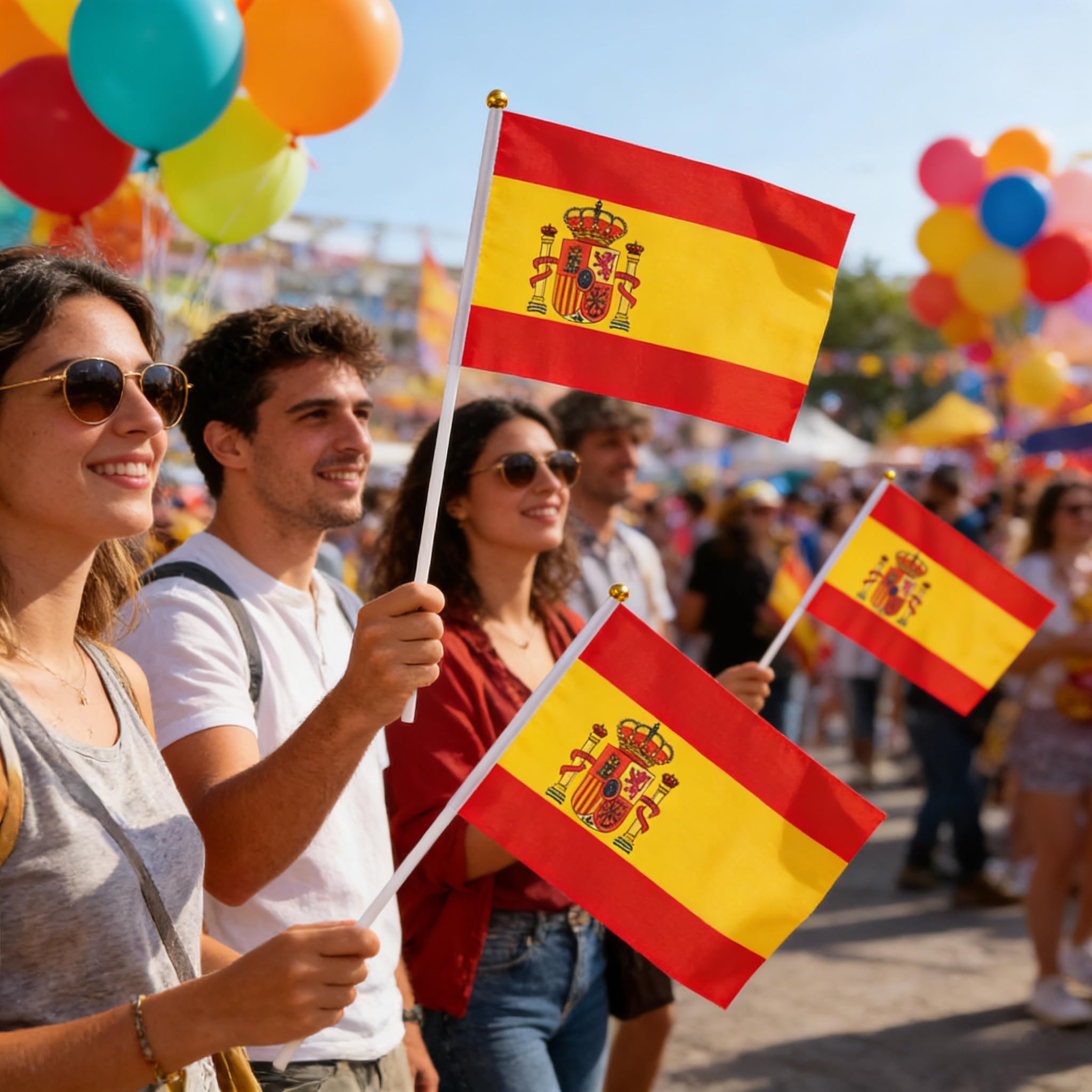 16 Piezas Bandera de Mano España, Palo con Bandera Pequeña de 30 cm – Ideal para Mundial, Eurocopa, Eventos Deportivos, Celebraciones, Desfiles, Fiestas Nacionales y Animación
