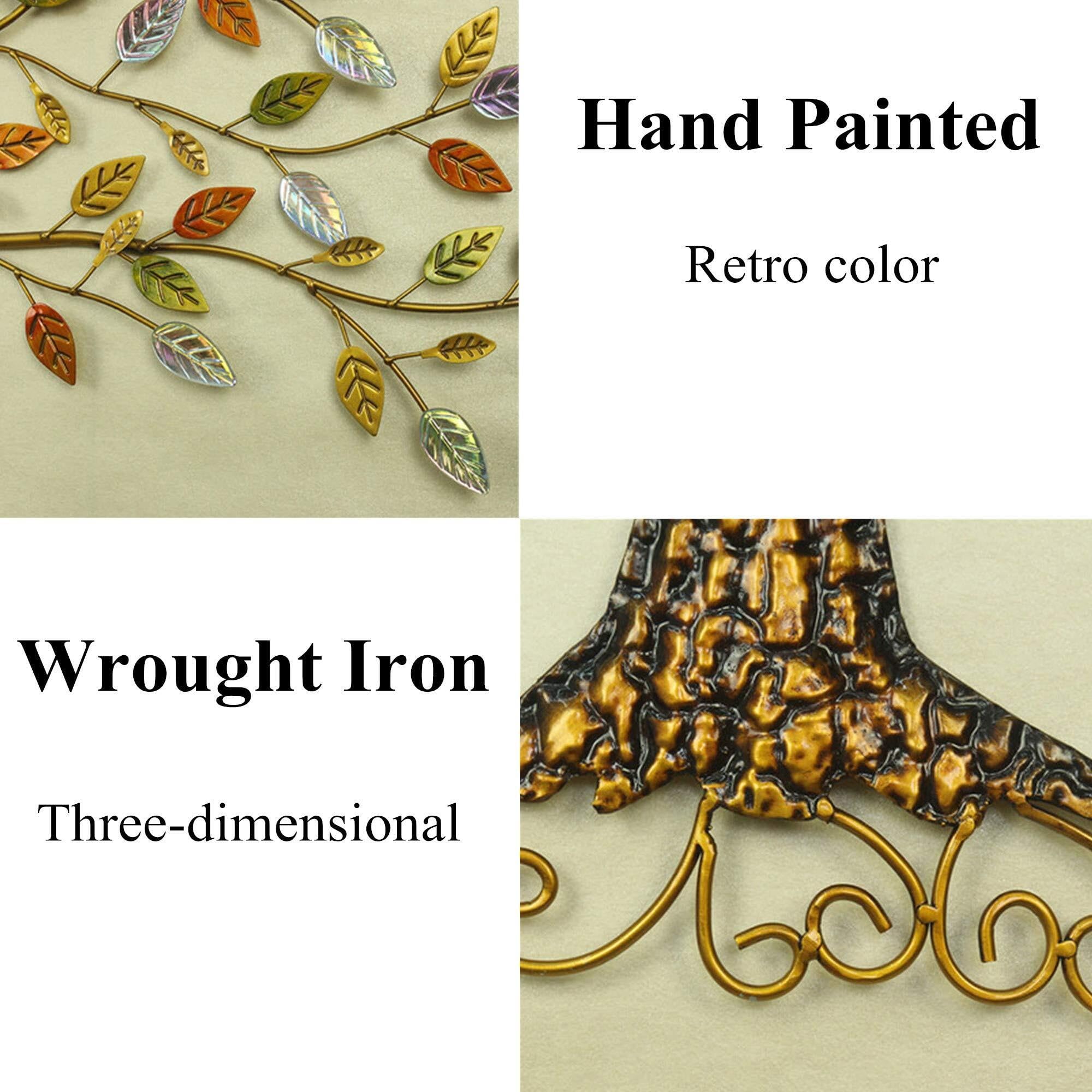 Sculture da parete, Decorazione da parete in metallo con albero fortunato - Decorazione da parete con foglie 3D for soggiorno - Decorazione da parete di lusso leggera