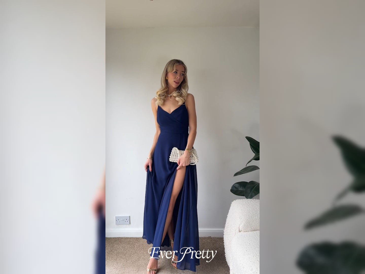 Ever-Pretty Avondjurk voor dames, lang, chiffon, ruches, V-hals, voor