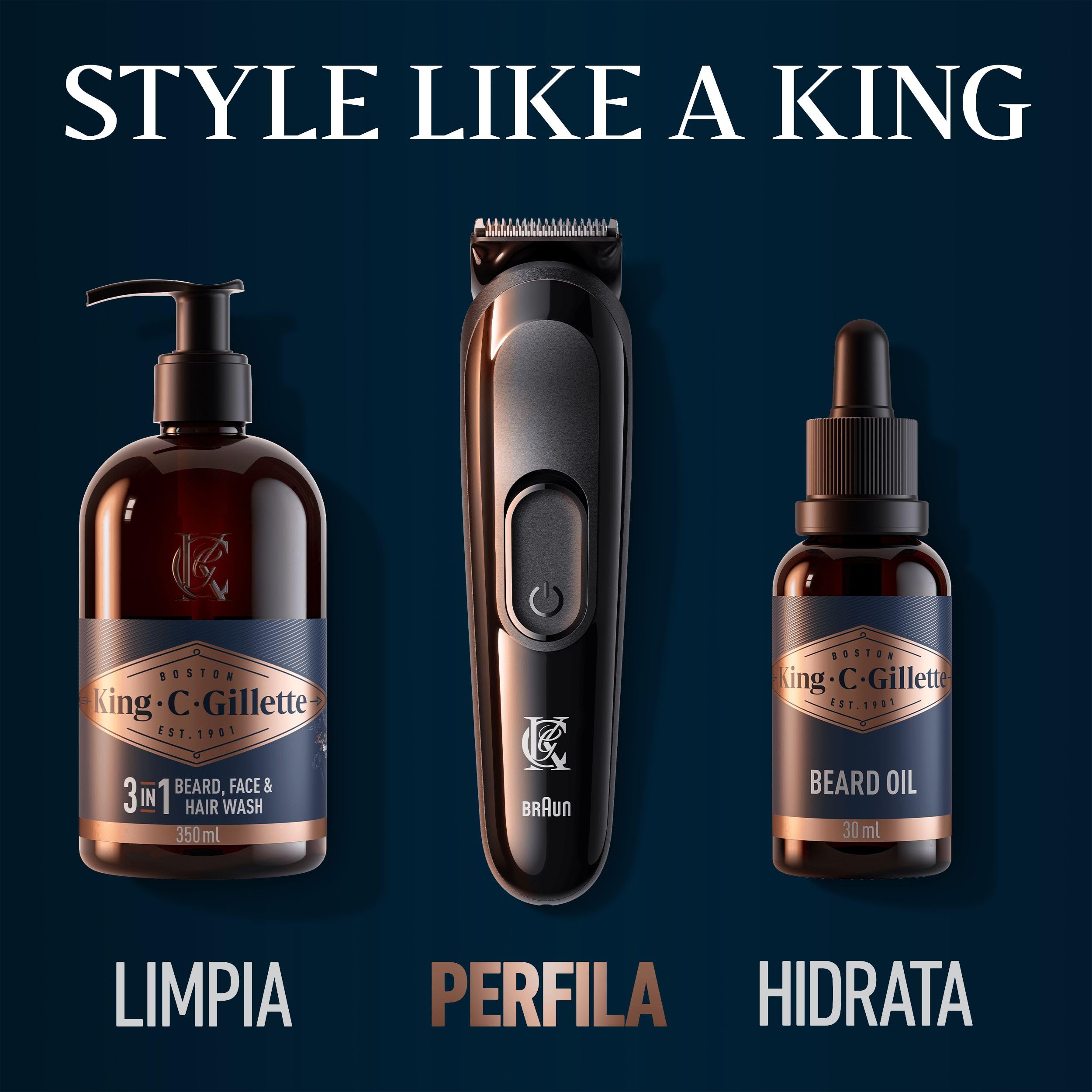 King C. Gillette Kit de Recortadora de Barba Inalámbrica con Hojas y 3 Peines
