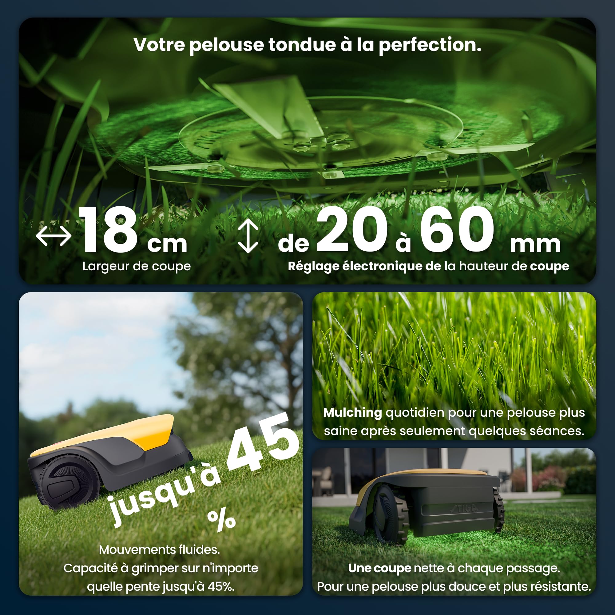 STIGA A 15v a Tondeuse à Gazon Robotisée, 18 cm, 25,2 V, 5 Ah – Caméra IA Intégrée, Navigation sans Câble – Pelouses jusqu'à 1 500 m², Grigio
