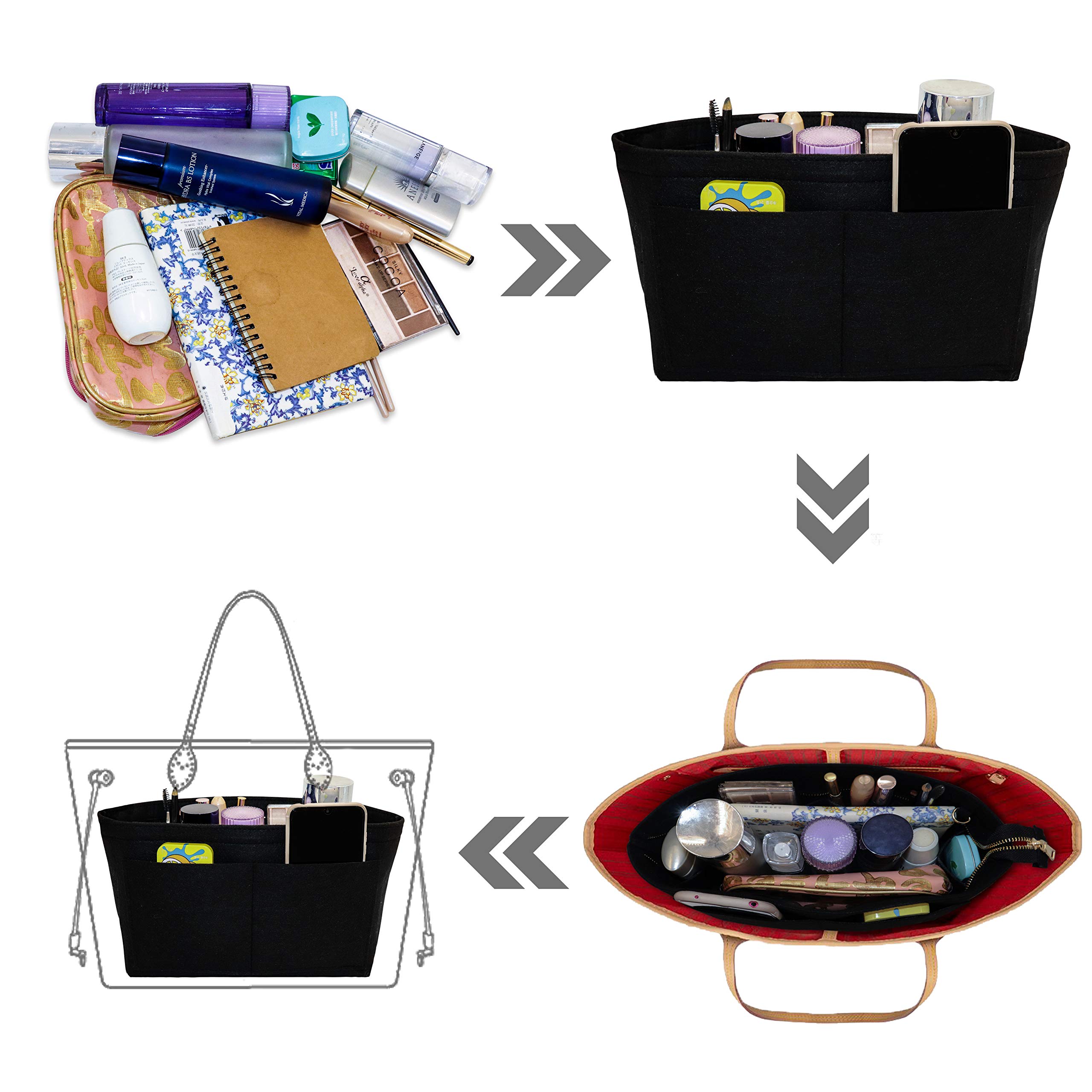 Taschenorganizer Aus Filz – Bag-in-Bag Mit Schlüsselanhänger, Perfekt Für Handtaschen Wie LV Speedy & Neverfull
