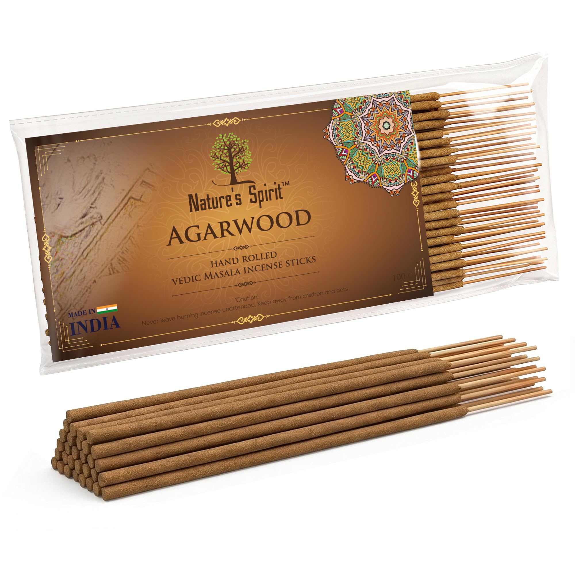 Nature's Spirit Agarwood Vedic Masala Hand Rolled Incense Sticks 100G Pack Traditional Indian Joss Sticks Long Burning Natural Aromatherapy Incense For Meditation Yoga Relaxation Spiritual (-Oud)