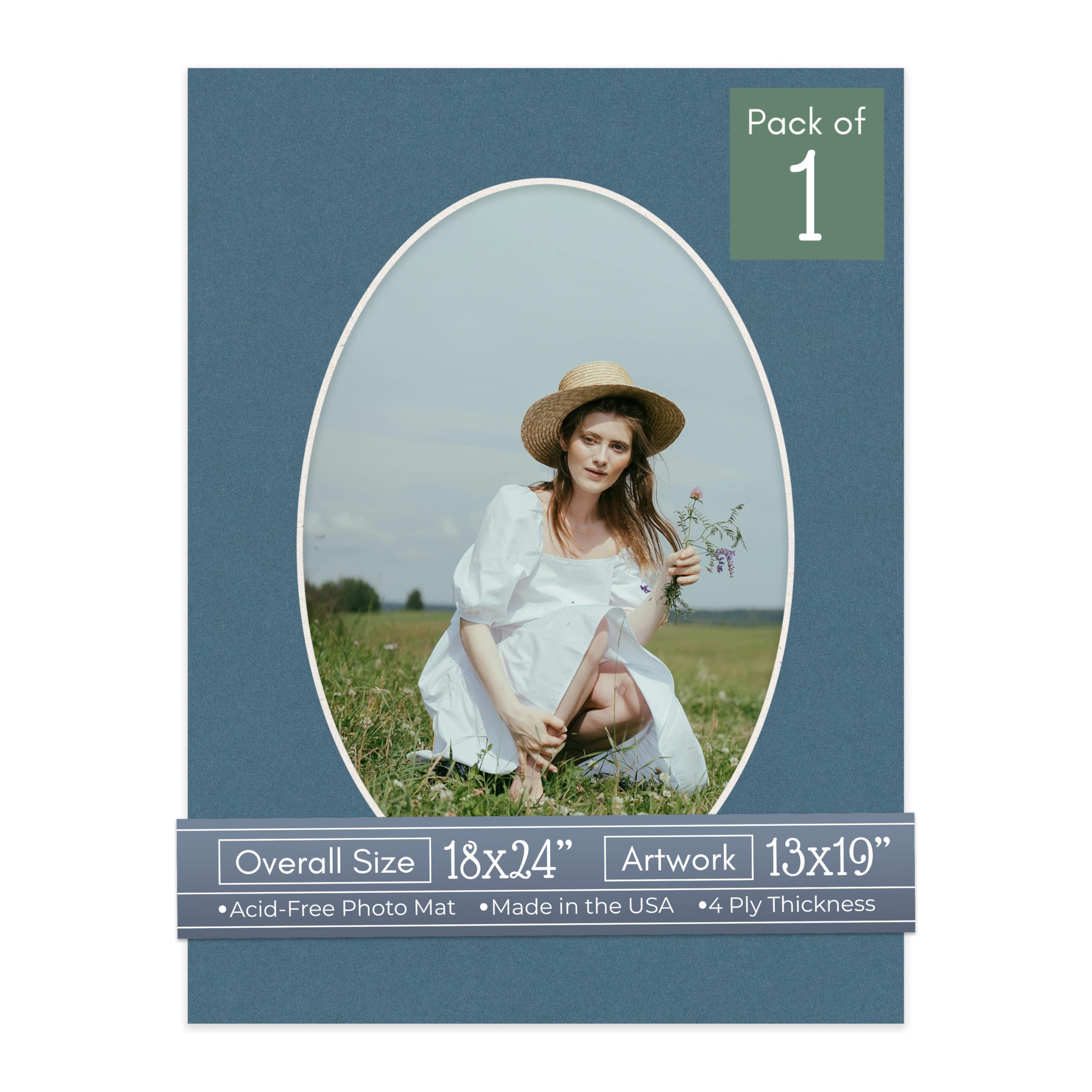 CountryArtHouse Steel Blue Acid Free 18x24 Oval Picture Frame Mat with White Core Bevel Cut for 13x19 Pictures - Fits 18x24 Frame - Pack of 1 Matboard-image-28