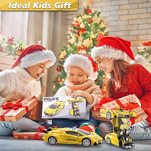 Miniatura 7 de Coche de control remoto, robot transformador de autos a control remoto, auto de policía transformable de 2.4Ghz con luz LED, deformación de un botón