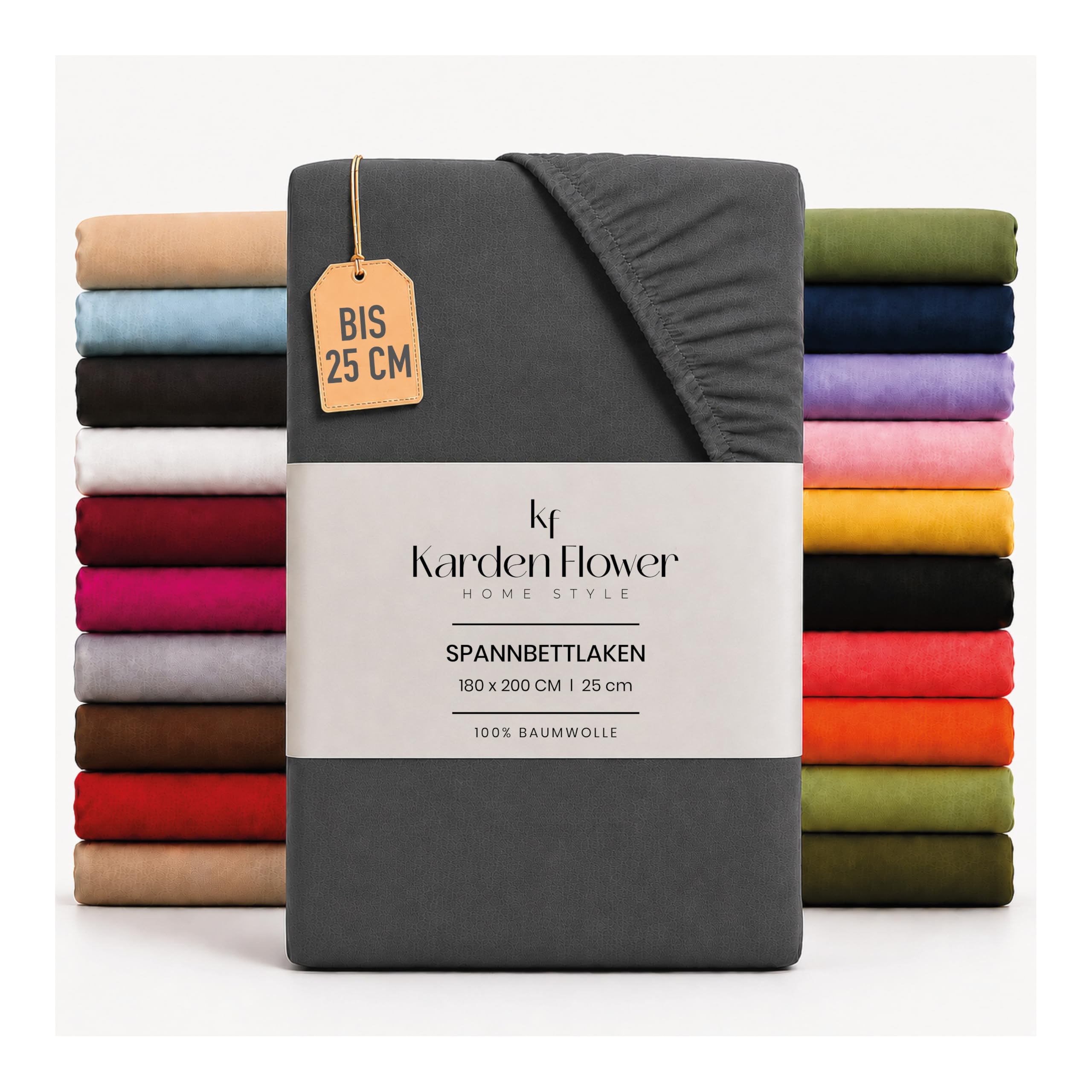 Karden Flower Jersey Fitted Sheet 200 x 200 cm Anthracite - Fitted Sheet 100% Cotton, Flat Sheet 200 x 200 cm Mattress Height up to 25 cm Anthracite — image 1