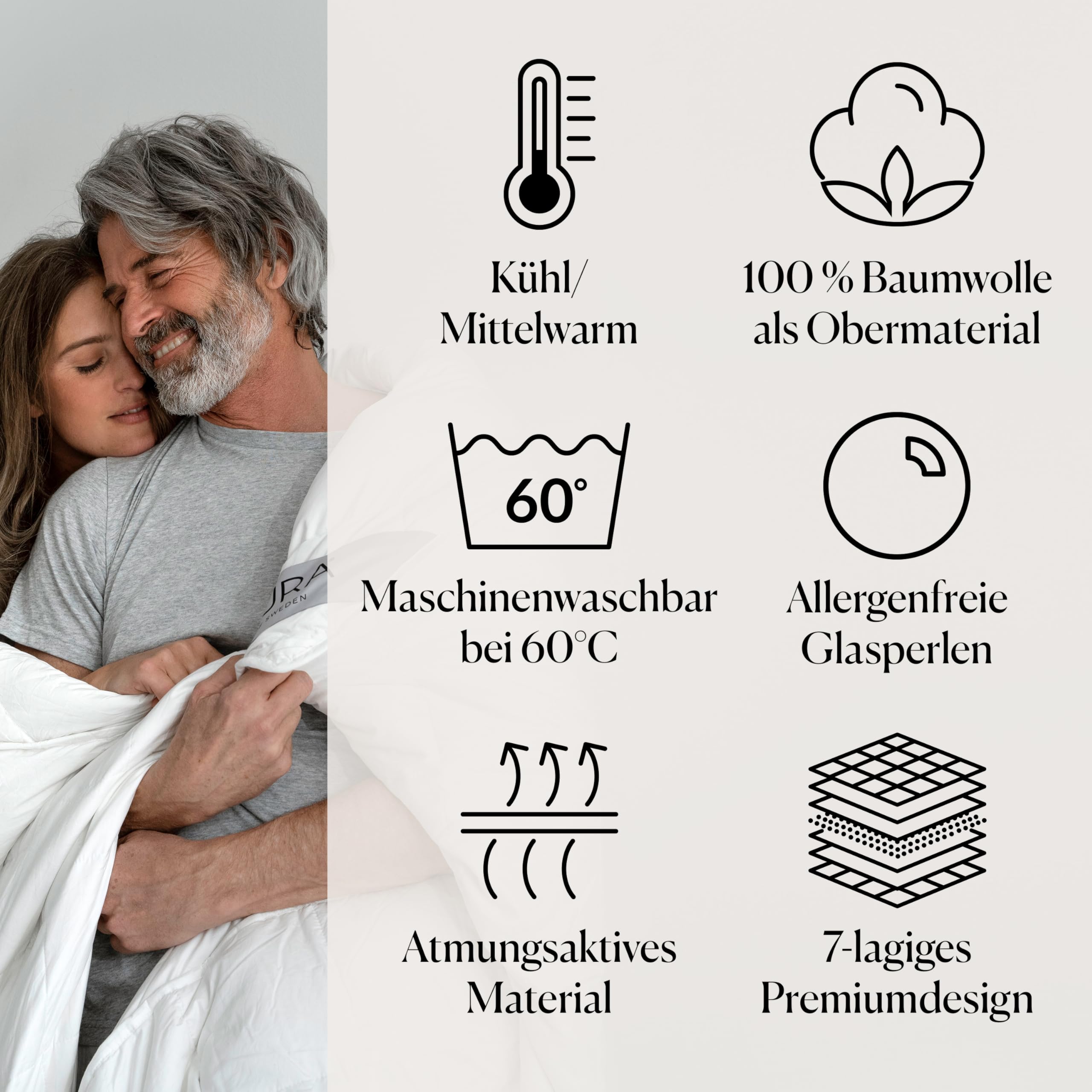 CURA Pearl Classic Gewichtsdecke 150x210 7kg - Anti Stress Therapiedecke - Schwere Decke für tiefen Schlaf und bessere Erholung - Schwere Bettdecke aus 100% Baumwolle - Heavy Weighted Blanket