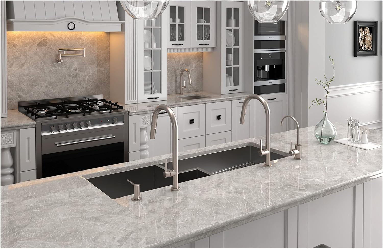 Polished Nickel Modern Pull-Down Kitchen Faucet with Brass