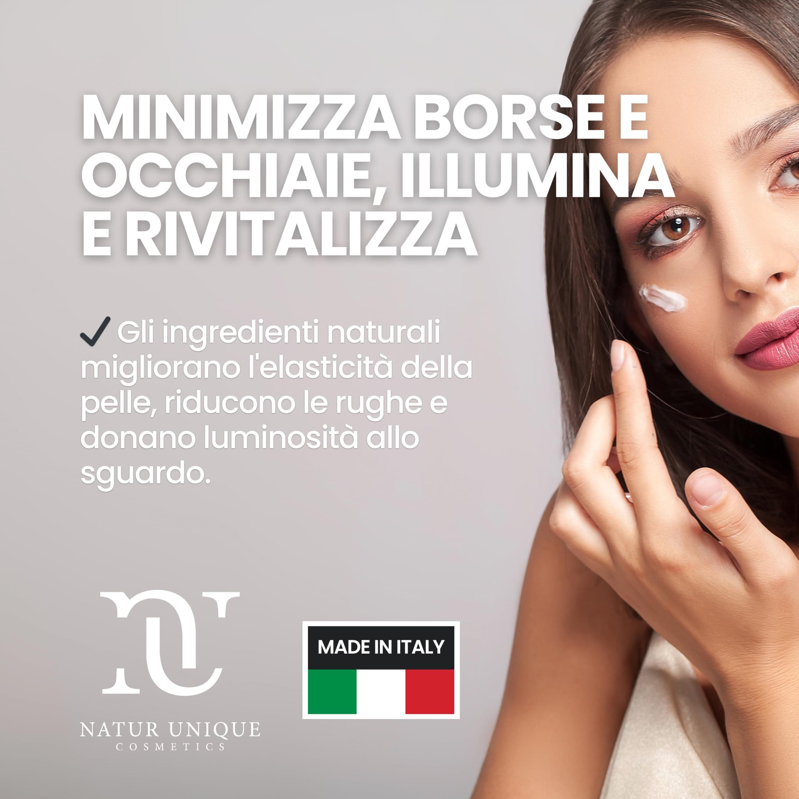 Natur Unique - IALUCOLLAGEN XXXS Crema Contorno Occhi | Contorno Occhi per pelli delicate, Minimizza Borse e Occhiaie, Rivitalizza e Illumina | Acido Ialuronico, Collagene Vegetale e Gatuline | 15 ml