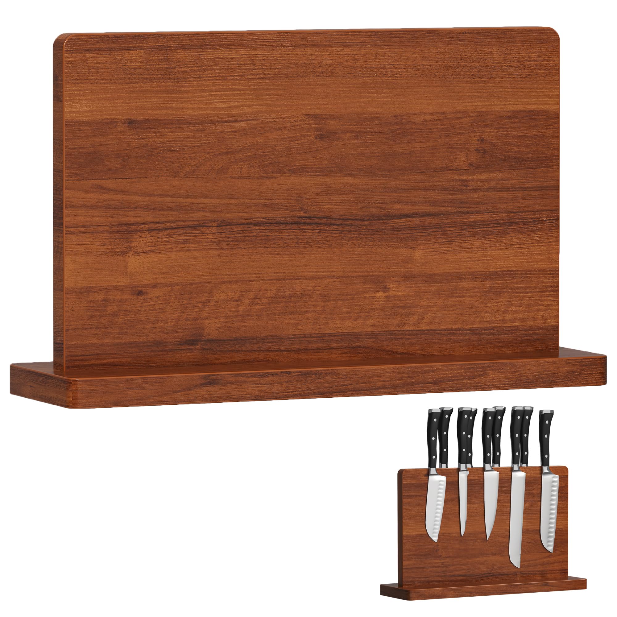 15.4" Magnetic Knife Block, Double Sided Knife Holder Acacia Wood