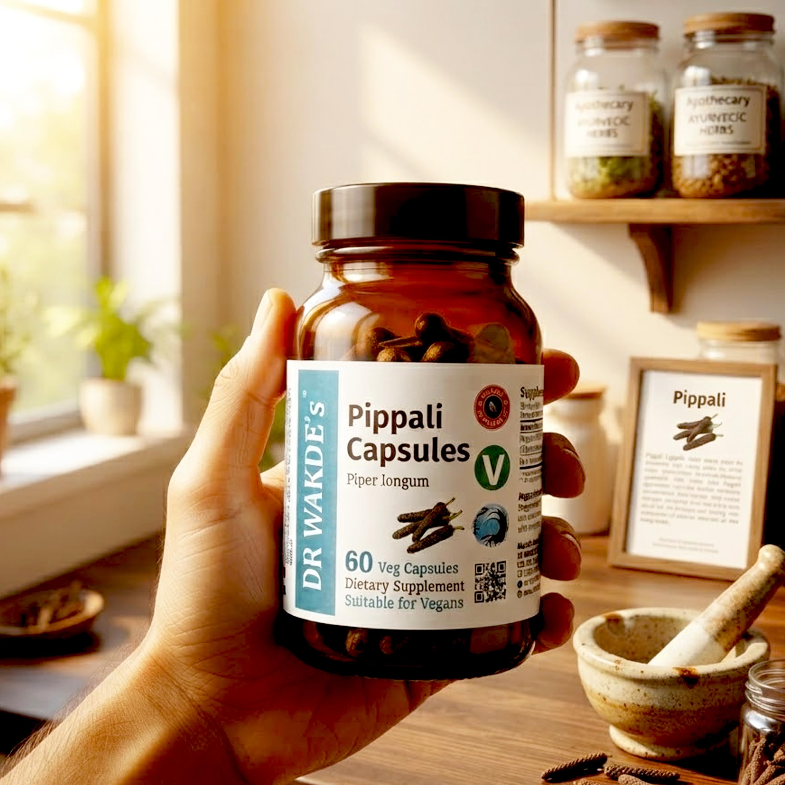 DR WAKDE'S Pippali Kapseln (Langer Pfeffer, 60 Veg Caps, Ayurveda-Ergänzung, Vegan, Kräuter, Natürlich)