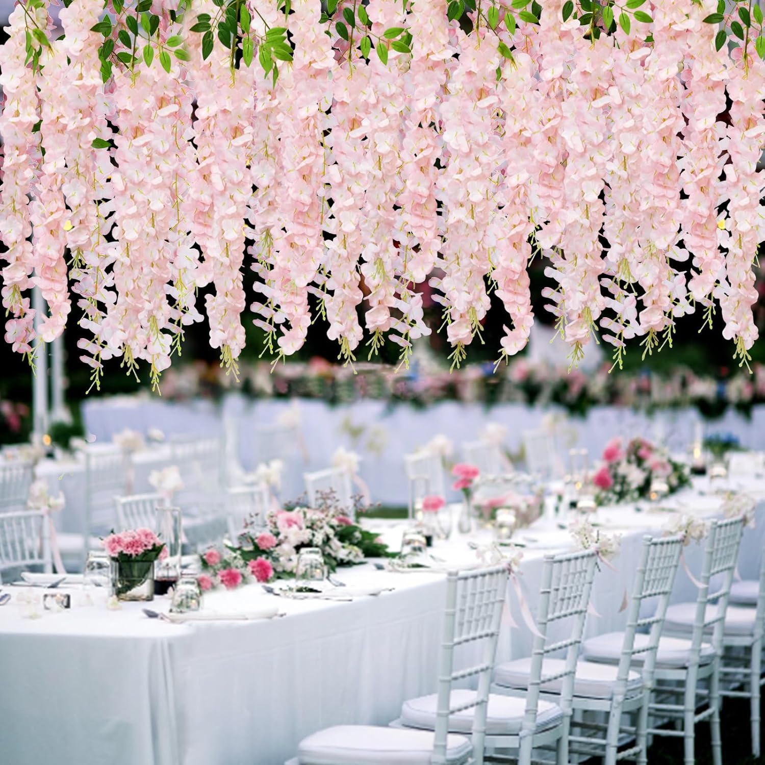 36 PCS Wisteria Hanging Flowers, 3.6ft Fake Wisteria Vines Artificial Wisteria Garland Silk Flower String for Wedding Arch Garden Party Home Ceiling Wall Backdrop Tent Decoration (Light Pink)