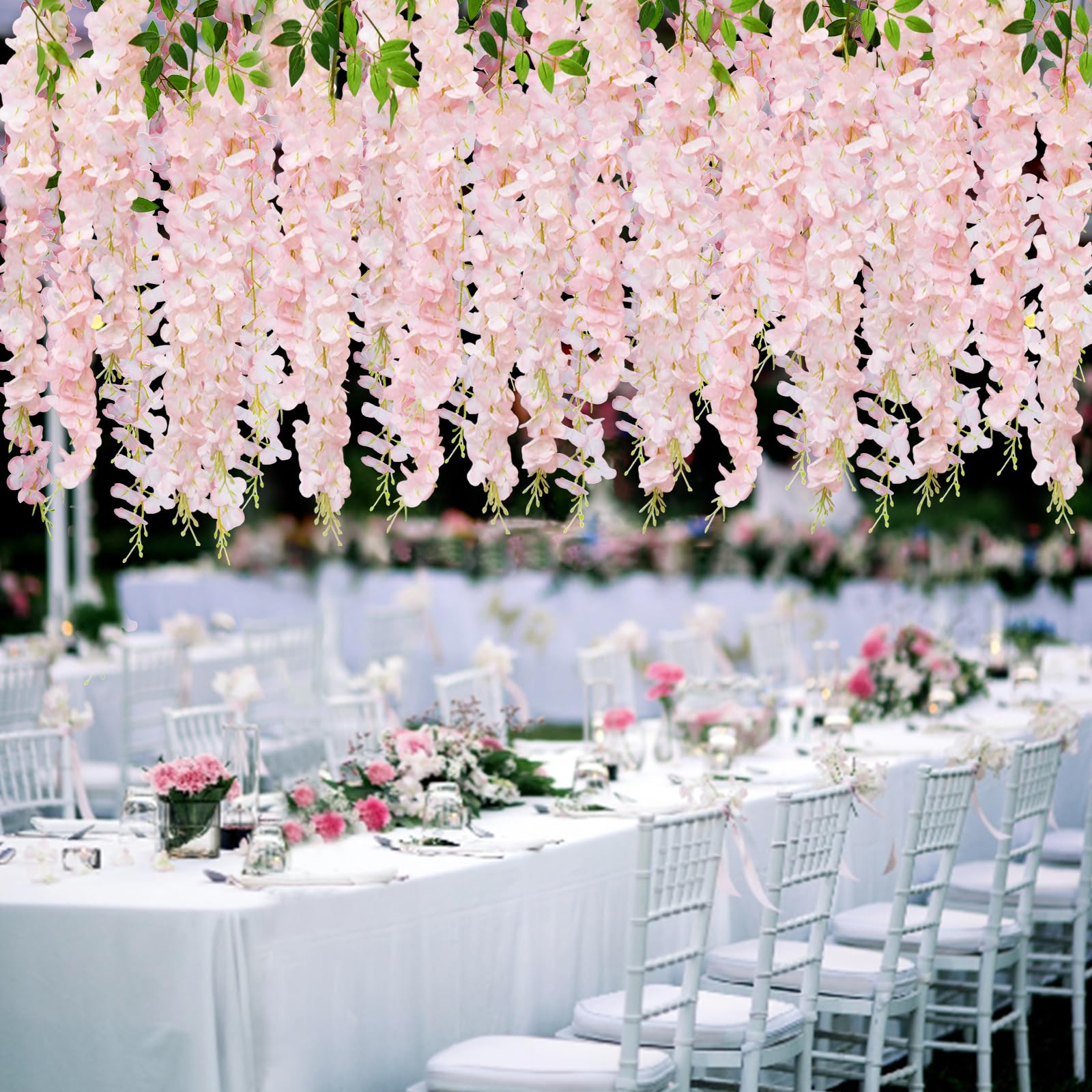 Guirlande Glycines Artificielles 1,1 M - Lot De 24 Vines Roses Pour Mariage Et Décoration Maison