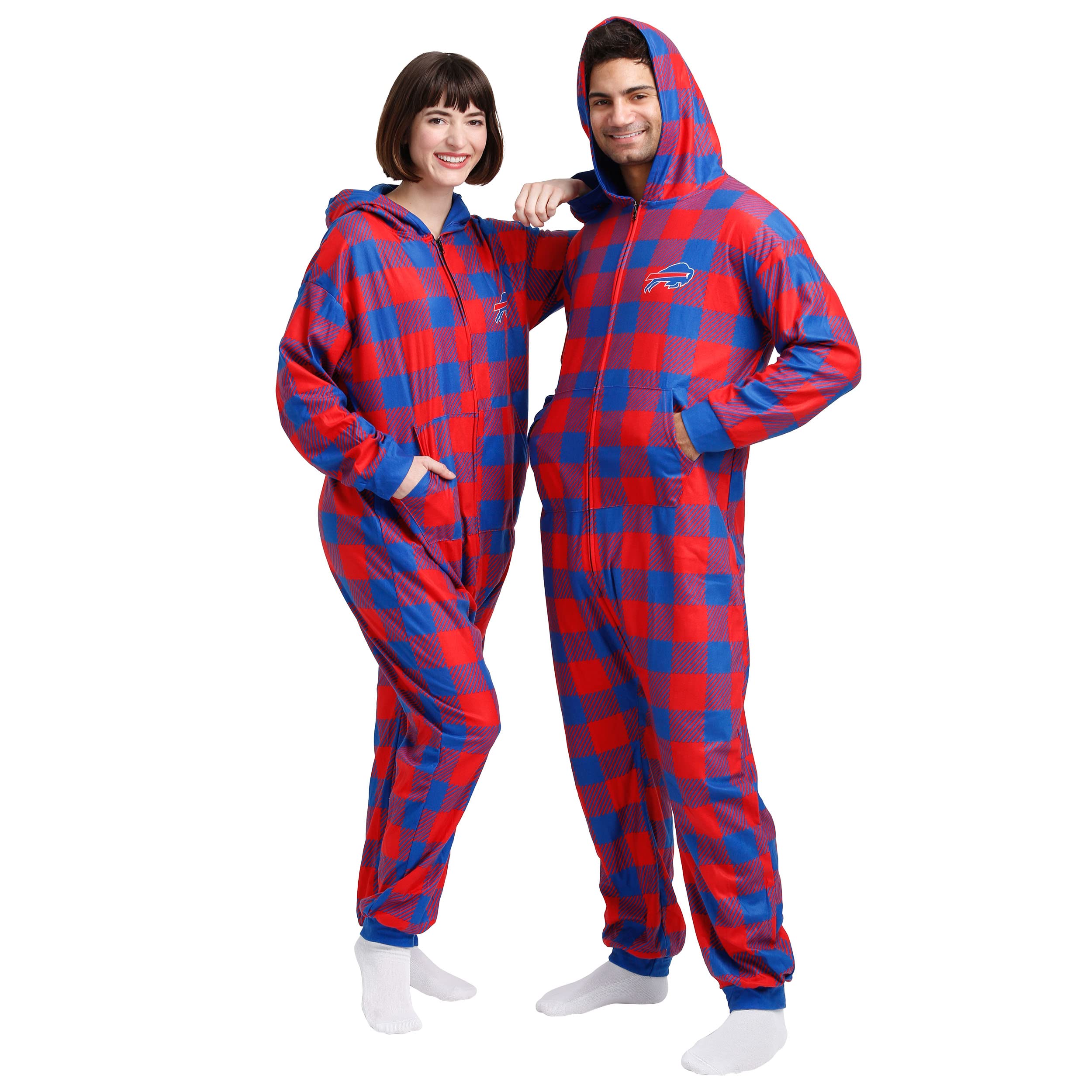 Adult-Unisex NFL Team Logo Plaid Lounge Onesie One Piece Pajamas