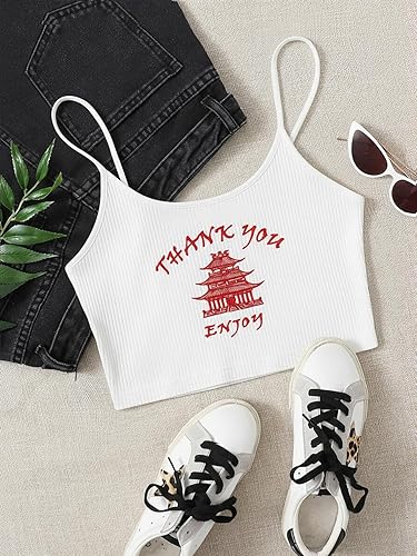 Miniatura 5 de Floerns Top de Camiseta sin Mangas para Mujer, Estilo Casual, con Bordado de Letras, Crop Top