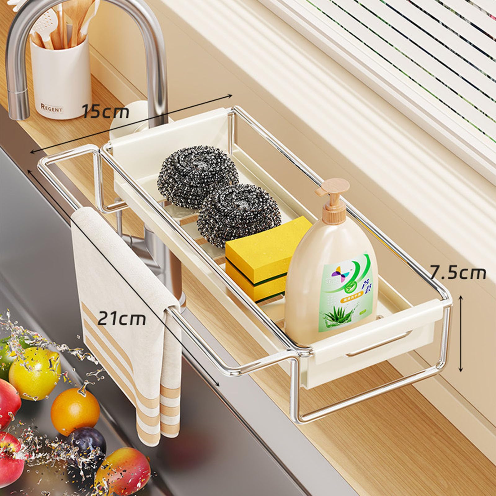 Soporte para utensilios de cocina que ahorra espacio con diseño seco y fácil instalación, accesorio para fregadero que ahorra espacio
