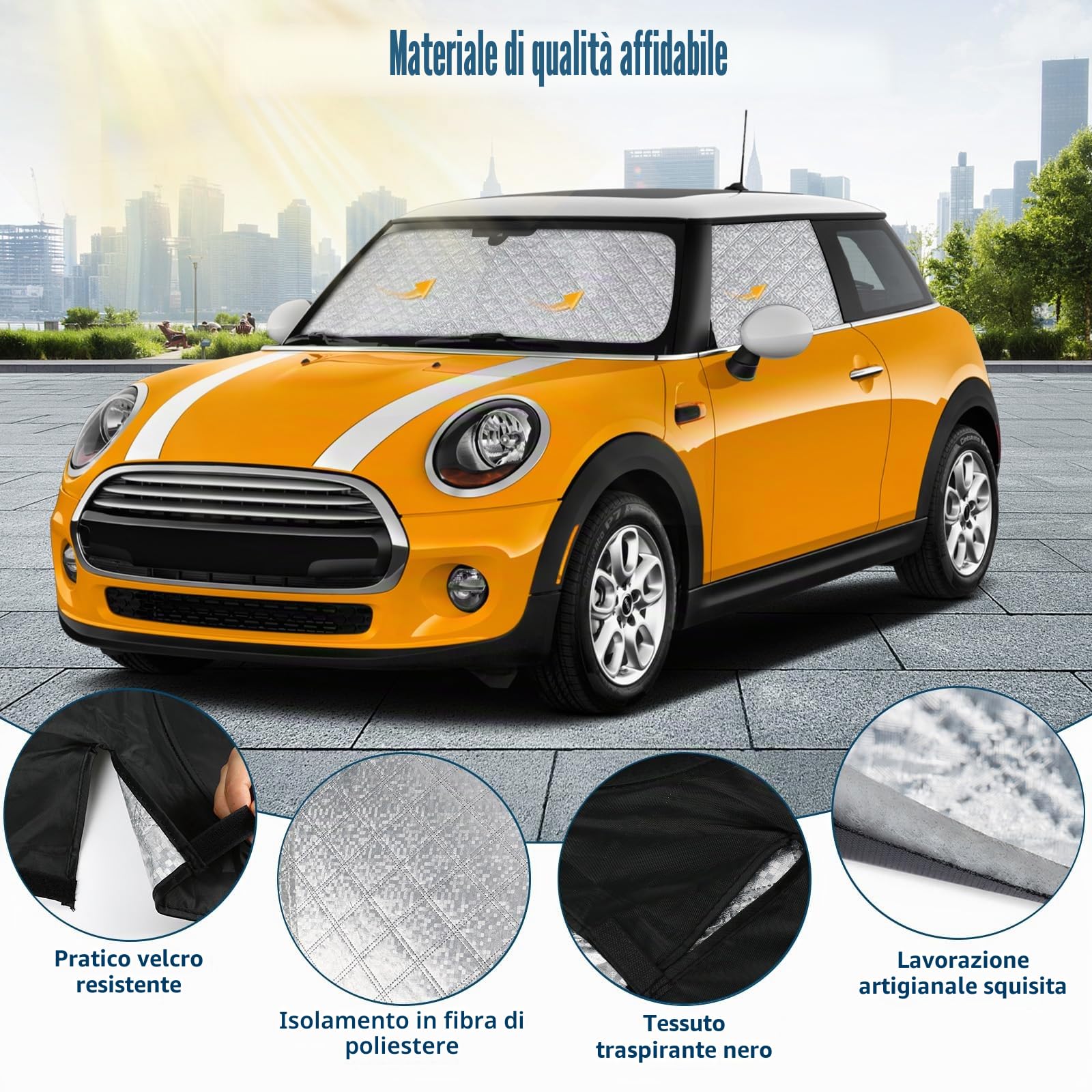 Parasole per Parabrezza Sostituzione per 2014-2025 Mini Cooper F56, 3 Pezzi Pieghevole Parasole per Interni Auto, Copertura Parabrezza per Bloccare 99% dei Raggi UV e Mantenere Veicolo Più Fresco | Set di tendine parasole per parabrezza, termiche, con cus