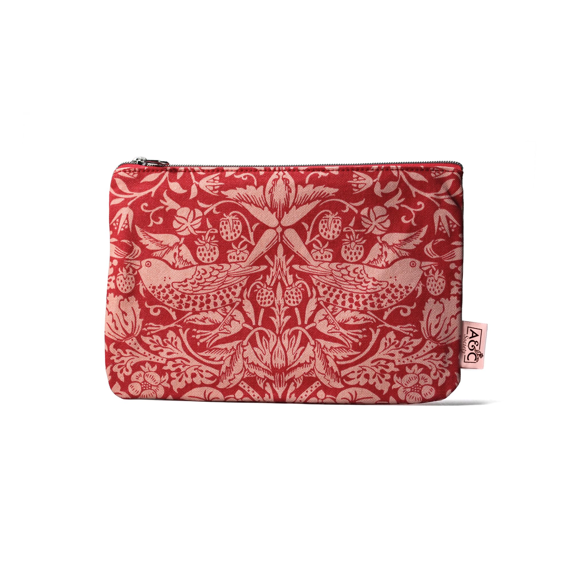 Half Moon Bay Clutch Pouch Bag for Coins and Daily Essentials, 5 x 3 Inch 100% Recycled Cotton, Strawberry Thief