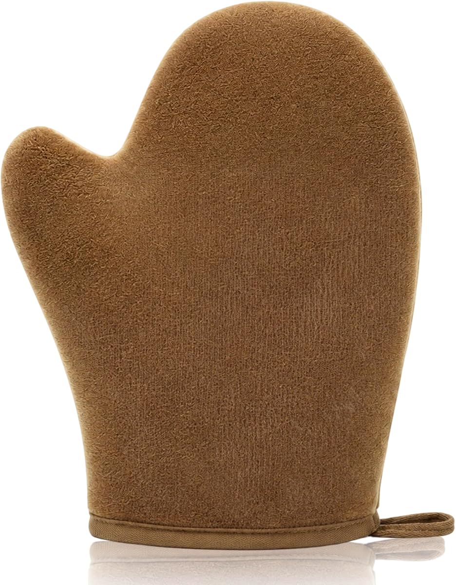 Self Tanning Mitt Applicator with Thumb, Self Tanner Glove, Brown | Soft Velvet Streak-Free Tanning Glove, for Tan Mousse, Lotion or Sun Cream, Waterproof, Machine Washable & Reusable