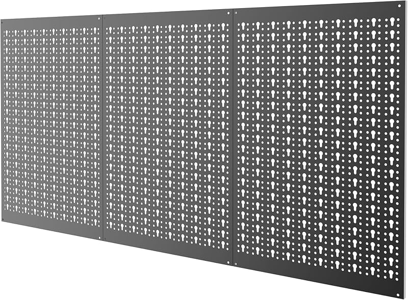 3 PCS Metal Pegboard Panels(16x24 in) for Garage Wall, 24x48 in | Utility Tools Storage Pegboard for Workbench, Modular Peg Board, Tool Organizer Board Kit, Pack of 3, Black