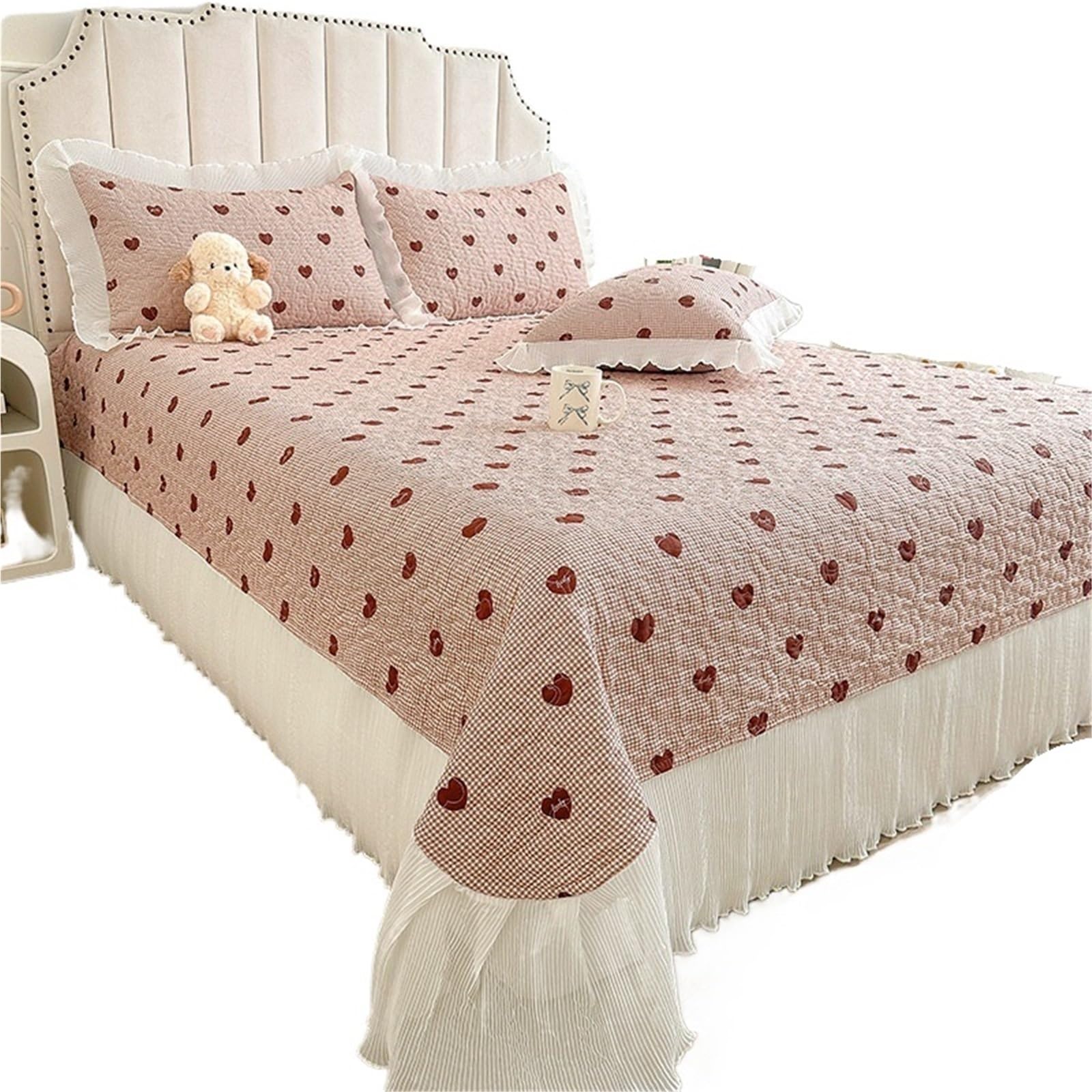 DAJGRHE Bedspread Cotton Lace Bed Cover Linen Quilted Bedsheet(Color1,210x245cm 1pc)