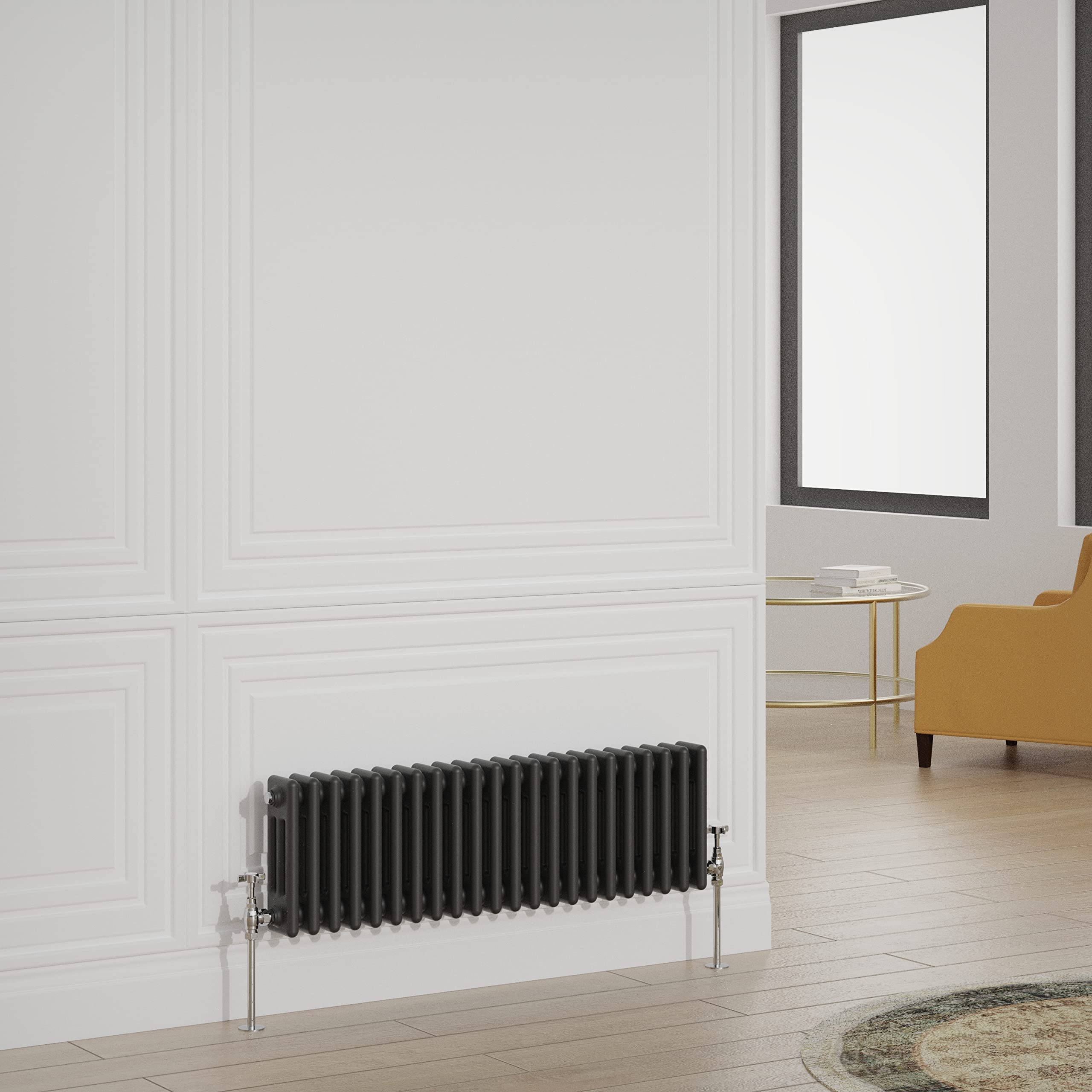 Warmehaus Traditional Radiator Triple Column Black Horizontal Cast Iron Style Central Heating Radiator - 300x1010mm