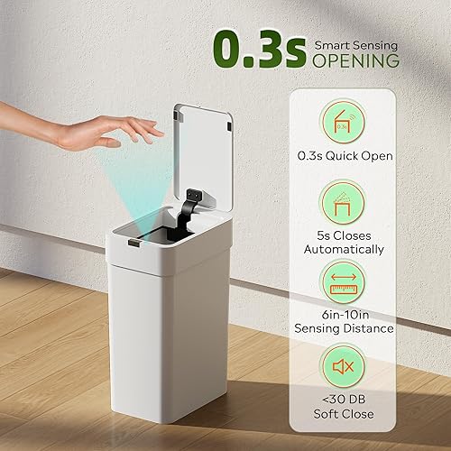 Miniatura 4 de WLIVE Cubo de basura pequeño para baño, 9 litros2.4 galones, con sensor de movimiento, IPX5, impermeable, sin contacto, para baño, oficina