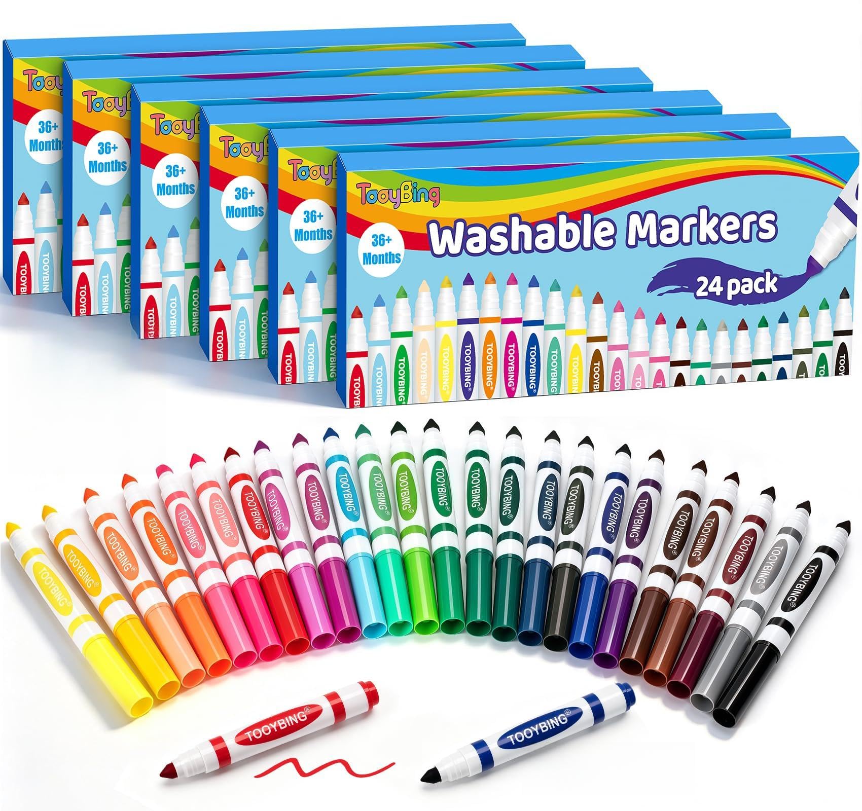 Washable Markers Bulk (144 Count, 6 Box), Broad Line Markers for Kids with Conical Tip, Assorted Colors, Drawing Essential for School Classroom, Student Must Have for Coloring Book, Art Craft Supplies