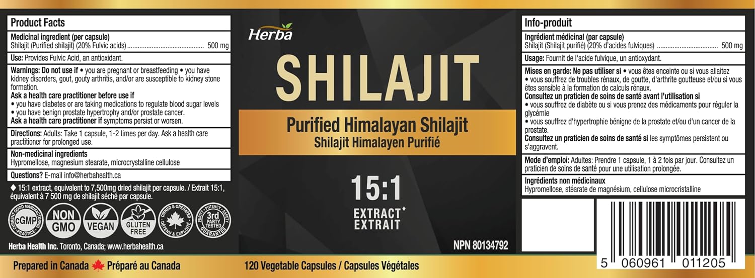 Herba Himalayan Shilajit for Women & Men – 120 Capsules | 15:1 Extract - 15,000mg DHE (7,500mg DHE Each) | 1000mg Serving (500mg Each) | Ultra Pure Shilajit for Men & Women | Fulvic Acid Supplement | Made in Canada - Image 2