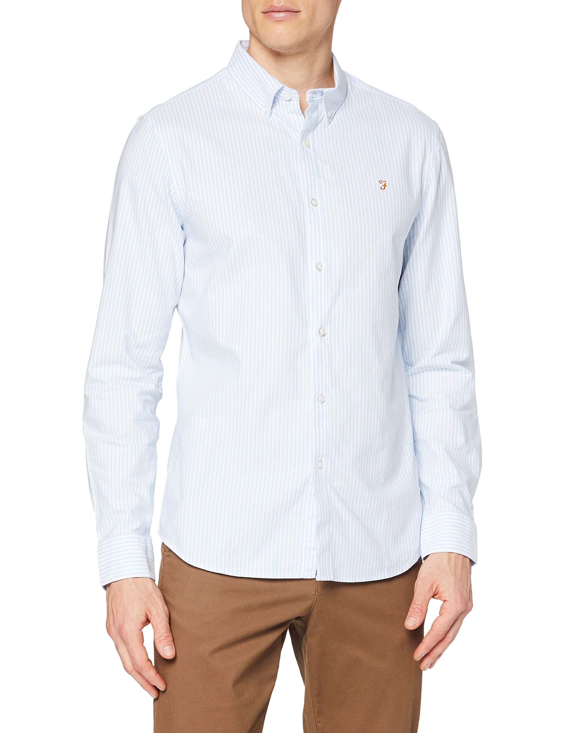 Farah Mens Brewer Stripe Long Sleeve Sky Blue 468 M
