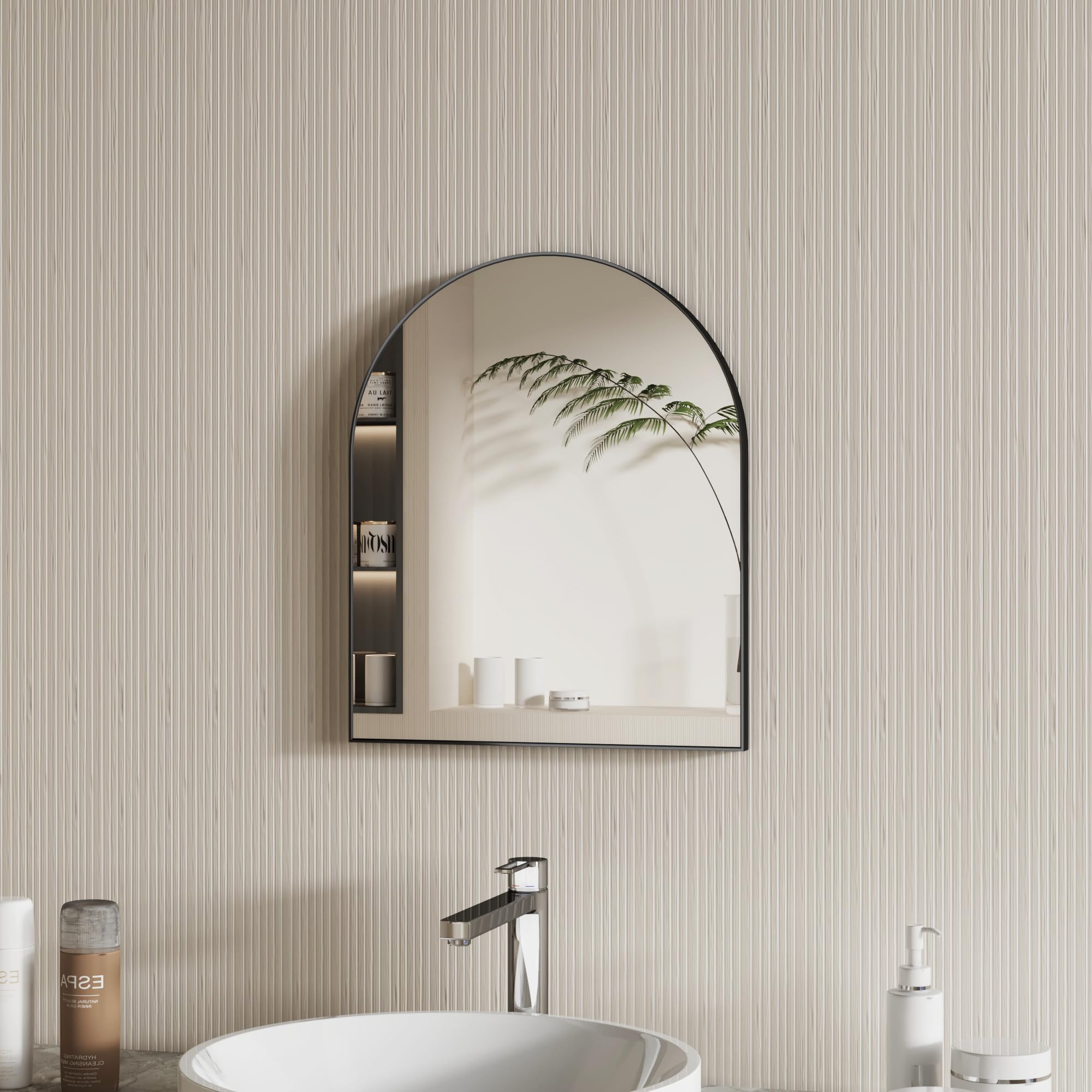 Black Metal Frame Bathroom Arch Mirror for Over Sink 15x18 Inch Arched Tempered Mirror Wall Vanity Mirror for