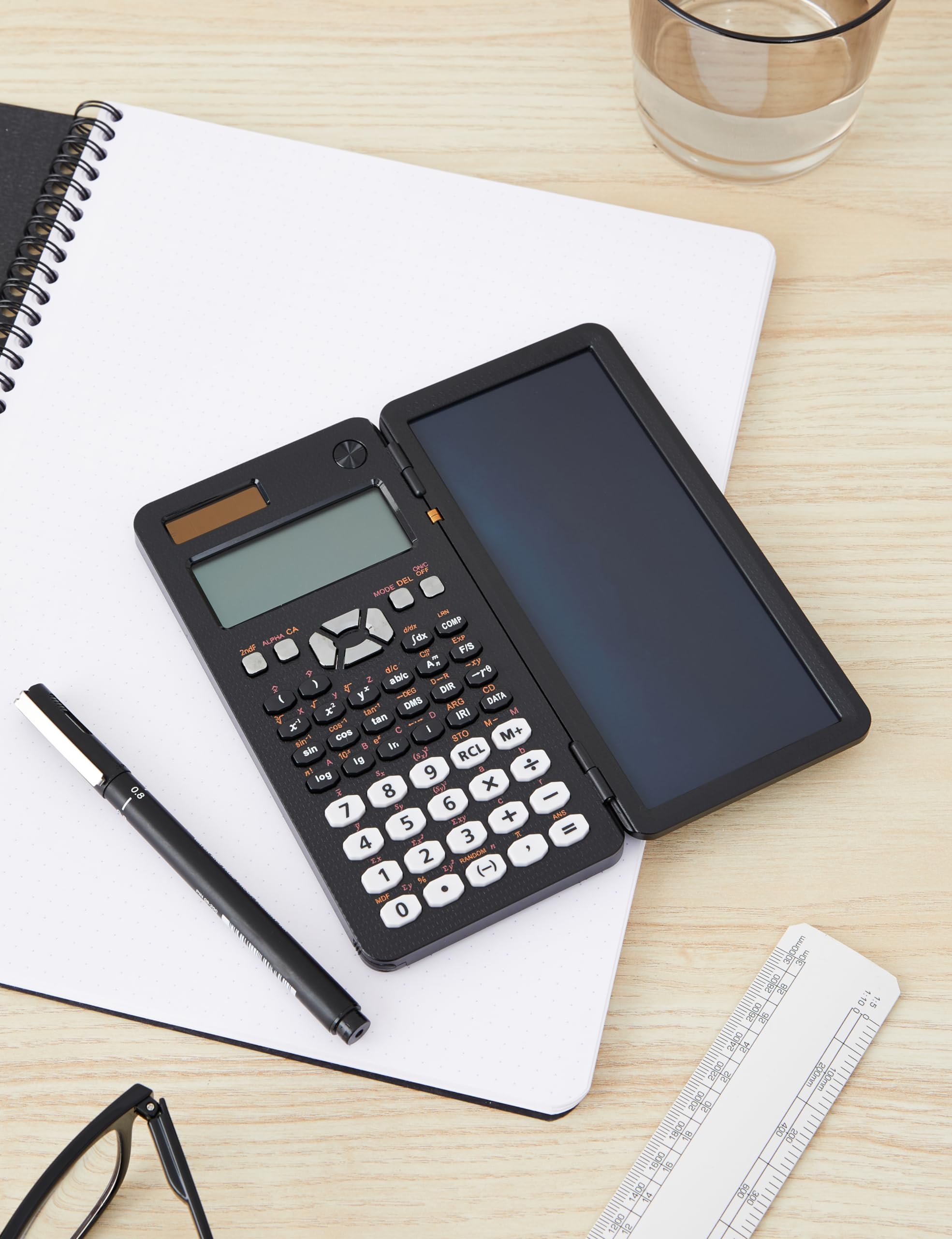 NEWYES Calculadora Científica con Tableta Escritura y Bolígrafo,991MS-Negro | 349 Funciones, Solar y Batería, Pantalla de 2 Líneas, Material Escolar para Estudiantes y Profesionales