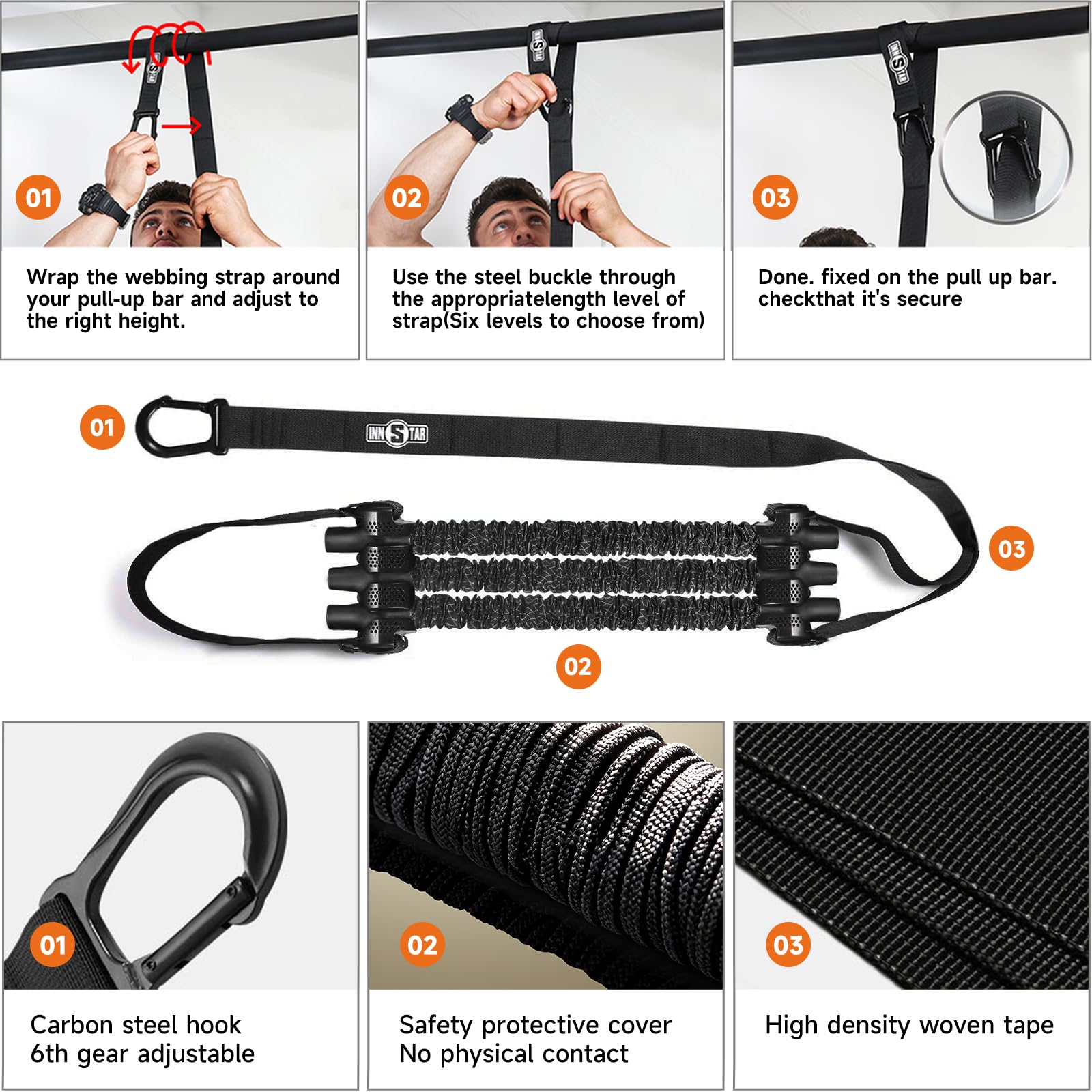 INNSTAR Klimmzugband, Verstellbar Resistance Bands Pull Up Klimmzughilfe, Innovative Klimmzug Bänder Krafttraining und Home Gym-Pull up Band “Patent Pending”