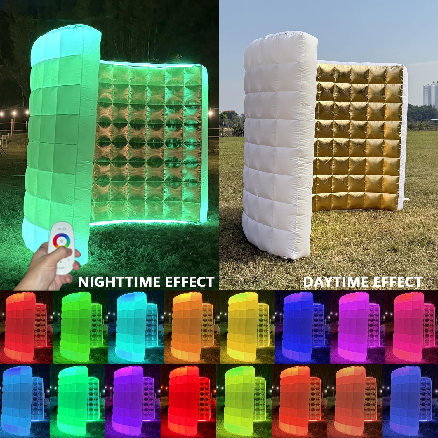 SAYOK Inflatable Photo Booth Wall (Gold, 119' 'x 59''x 91'') Selfie Booth Backdrop, Photo Booth Enclosure Inflatable Photo Shoot Background Golden Wall for Wedding Party Exhibition Event