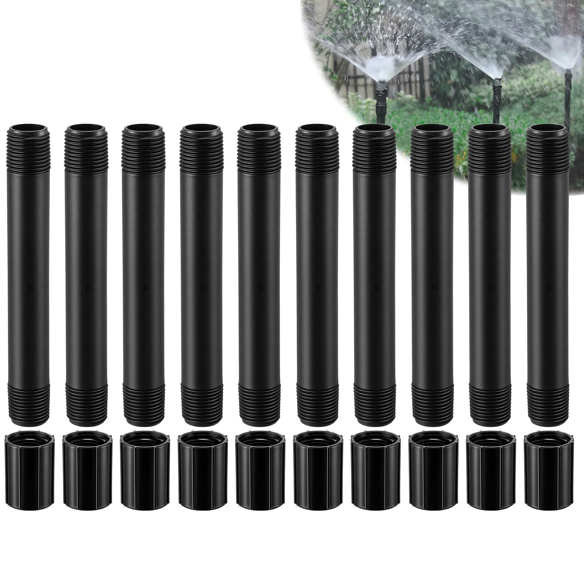Photo 1 of Gulfmew 20 Set Sprinkler Extension Riser Set, 10 Pcs 6" Sprinklers Pipe MNPT and 10 Pcs Double Female Thread Coupling for Lawn Garden Irrigation System, Sprinklers Extension for Raising Sprinkler Head