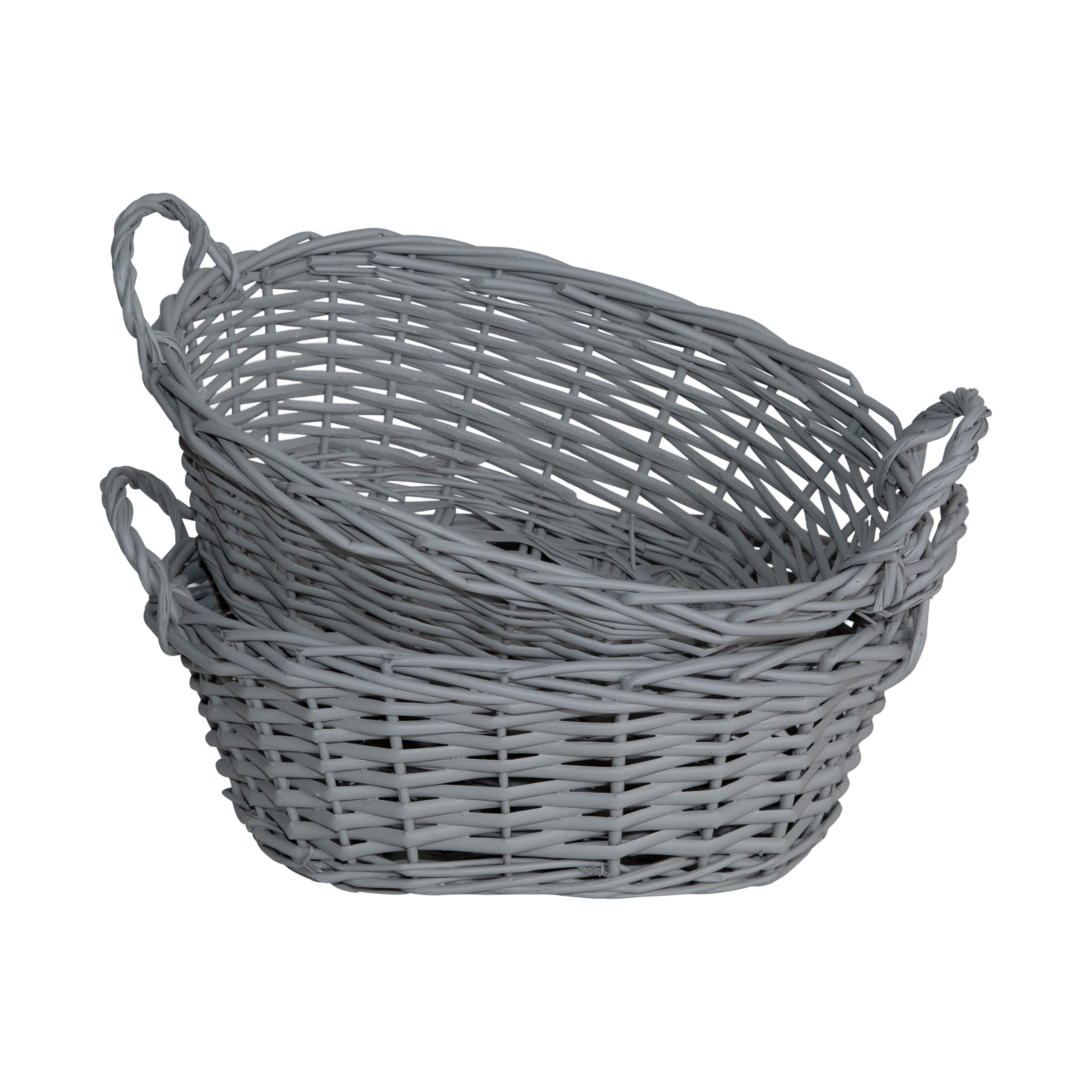 Wickerfield Grey Baskets Only Set Of 2 Handwoven Wicker Gift Baskets Diy Empty Hamper Kit For Christmas, Christening, Wedding, Birthday Gift (Grey Baskets Only)