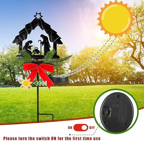 Miniatura 3 de 2 luces solares iluminadas de Navidad con estaca de belén, estaca de metal, impermeable, luz sagrada, decoración al aire libre con flor de pascua