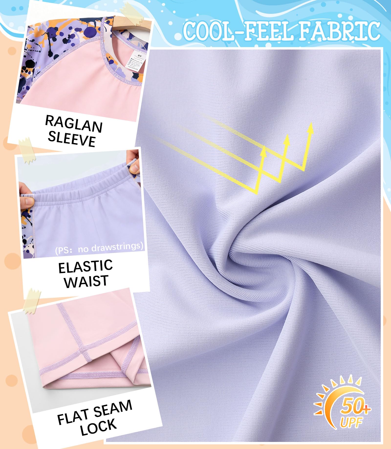 ANGEL CITIZ UV Kleidung Kinder Zweiteiler Badeset Schwimmshirt Badehosen für Jungen UPF 50+ Badebekleidung Mädchen 98-140