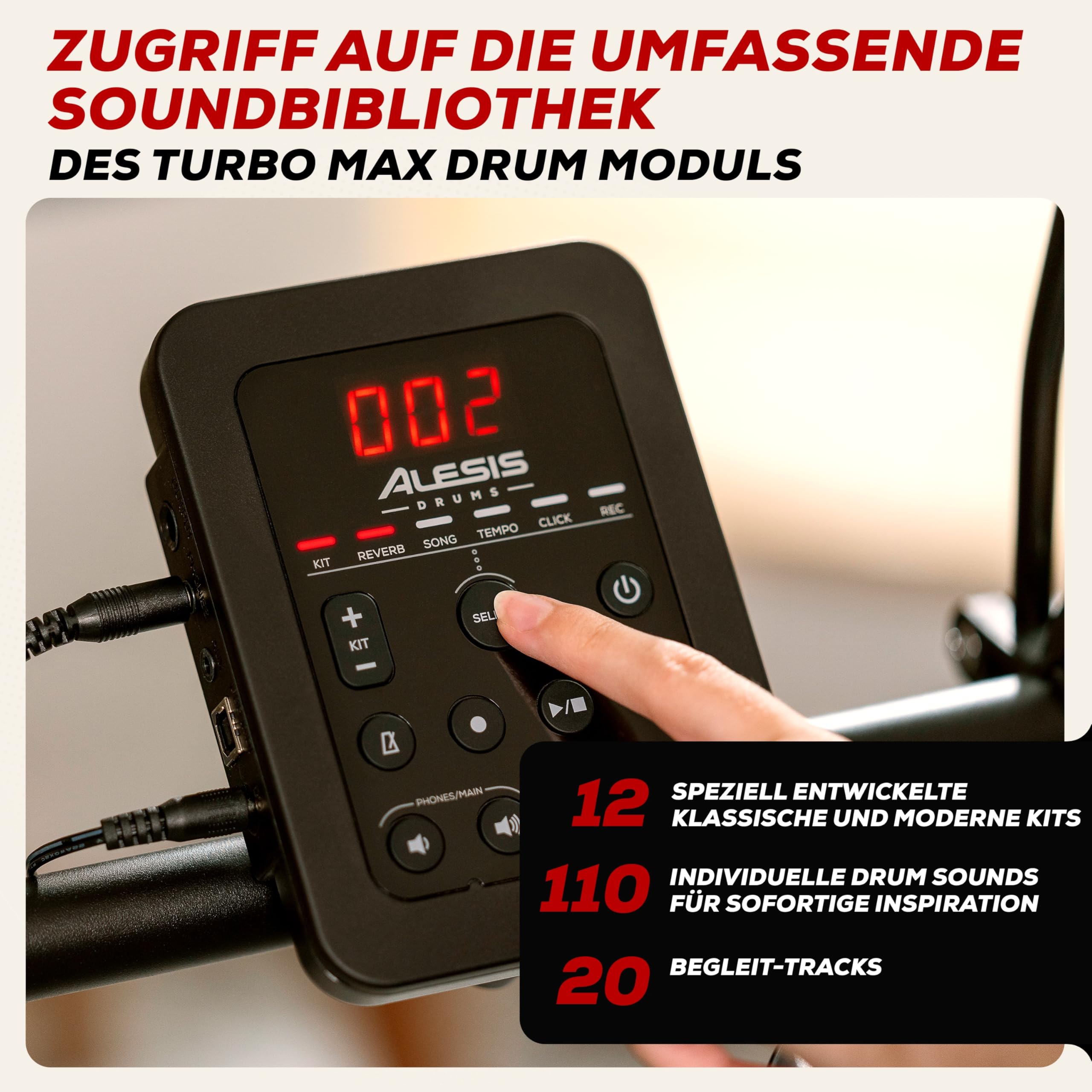 Alesis Turbo Max Schlagzeug Elektronisch mit leisen 8-Zoll Mesh Pads, Lektionen, Bluetooth und Zubehör, faltbar